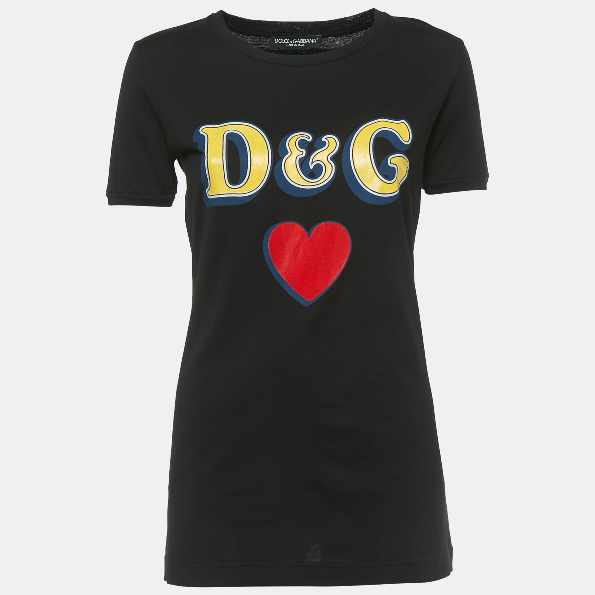 Pre-owned Dolce & Gabbana Black D& G Heart Print Cotton T-shirt S