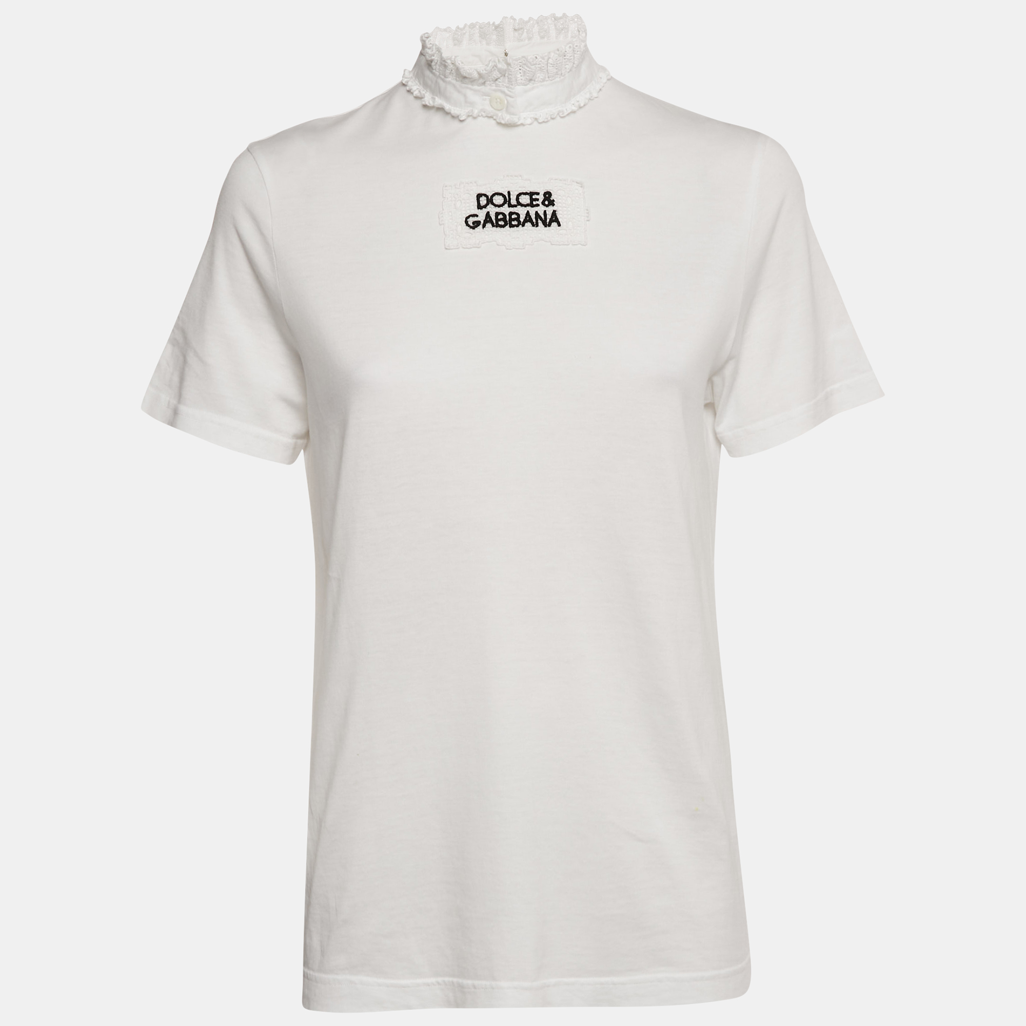 

Dolce & Gabbana White Lace Trim Jersey T-Shirt M