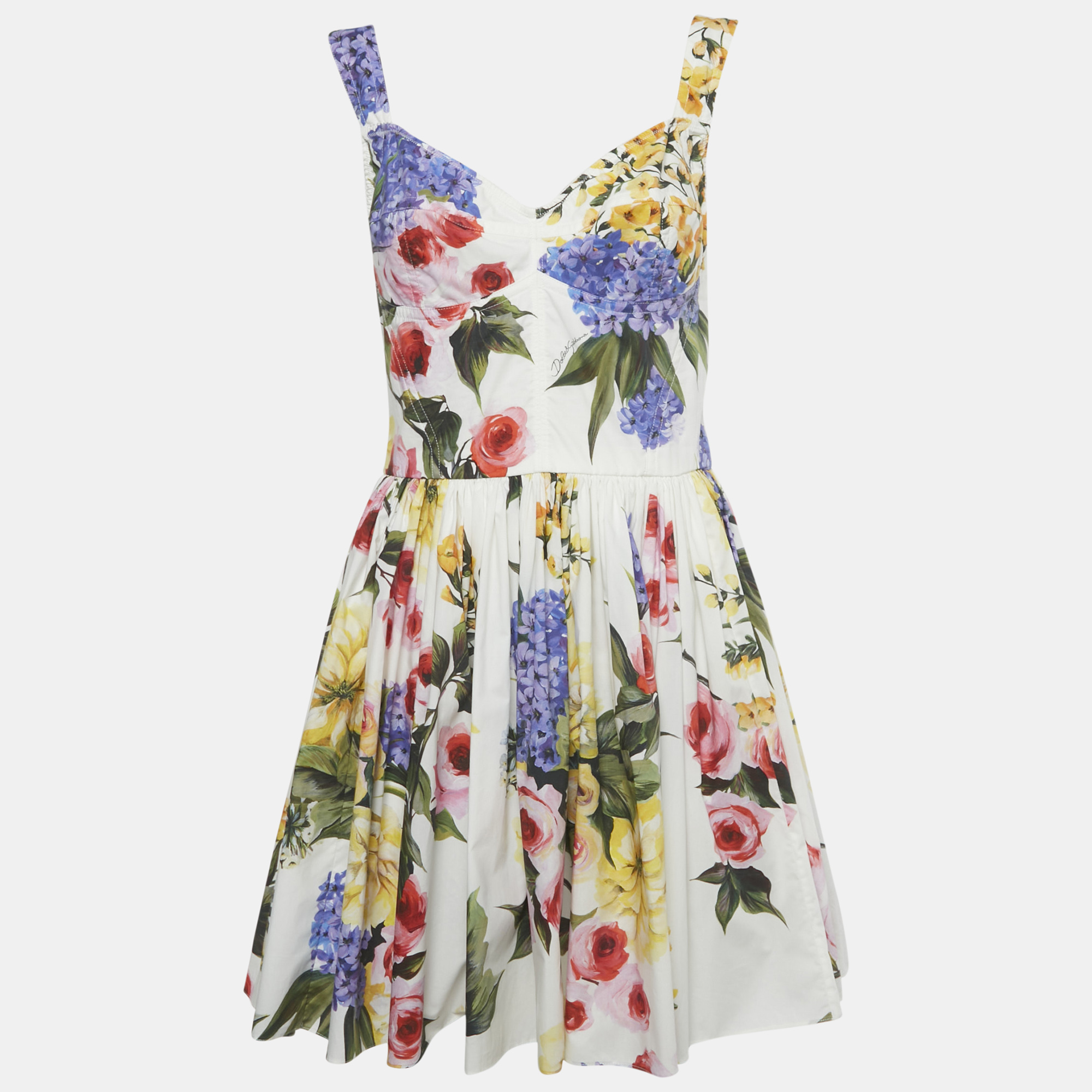 DOLCE & GABBANA Pre-owned White Floral Print Cotton Blend Mini Dress M