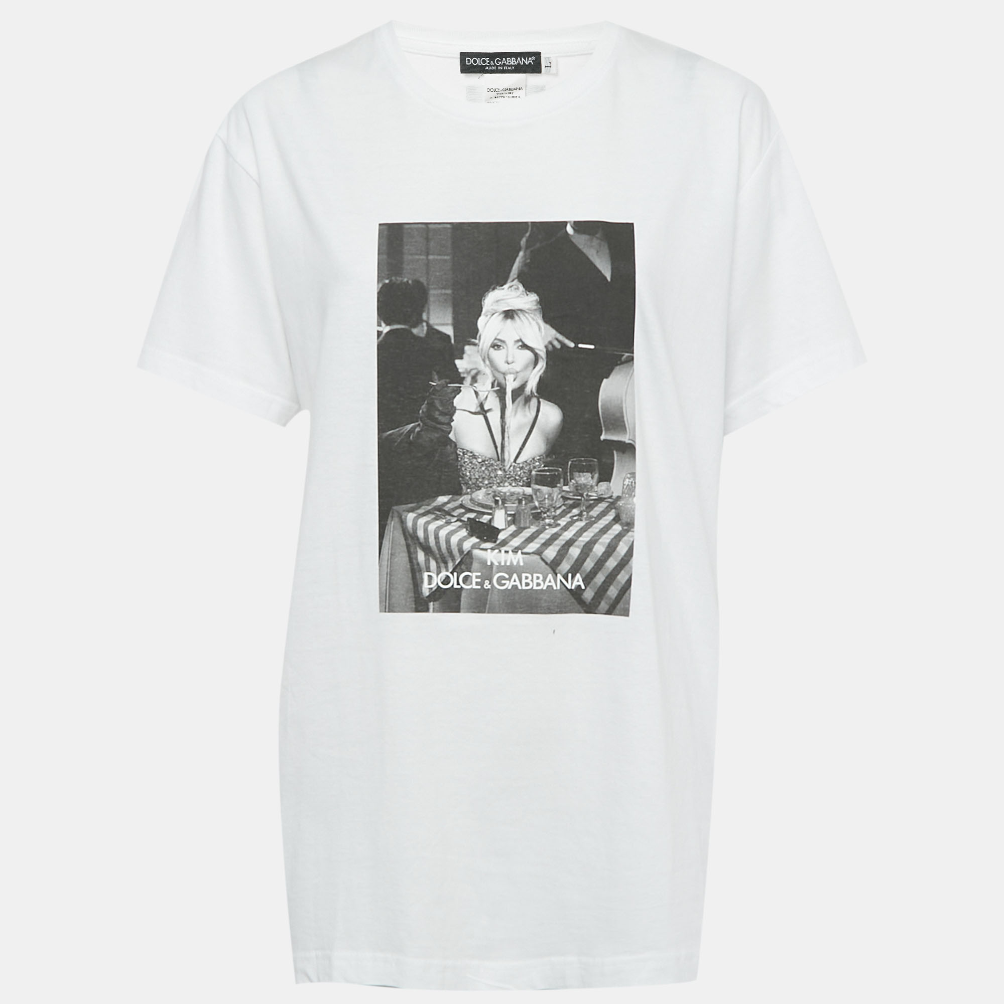 DOLCE & GABBANA Pre-owned X Kim White Printed Jersey T-shirt L