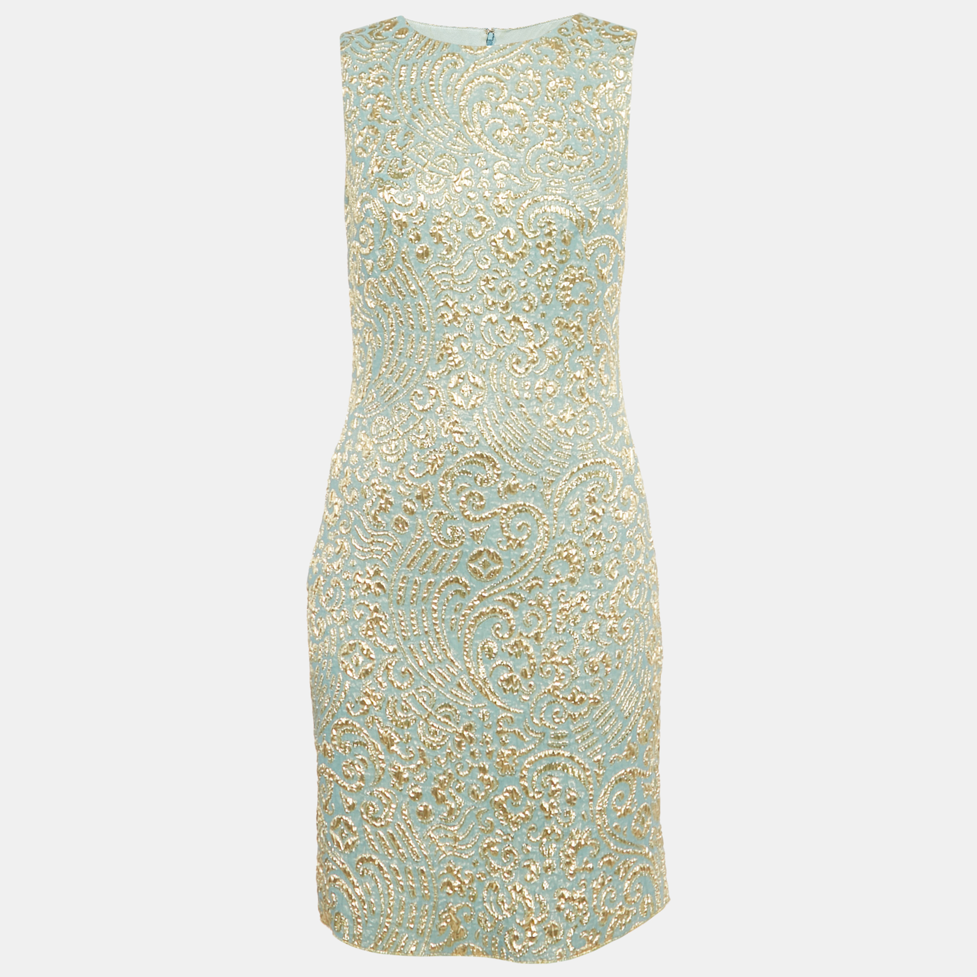 

Dolce & Gabbana Blue Brocade Silk Sleeveless Dress S