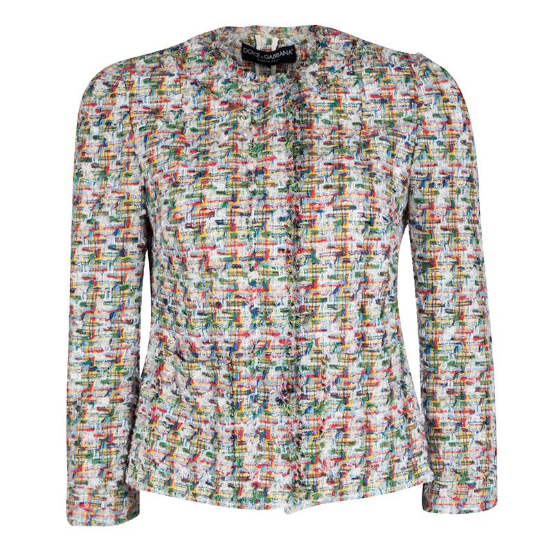 مملوكة مسبقًا جاكت دولتشي أند غابانا بوكل حواف شراشيب منقوش متعدد الألوان S