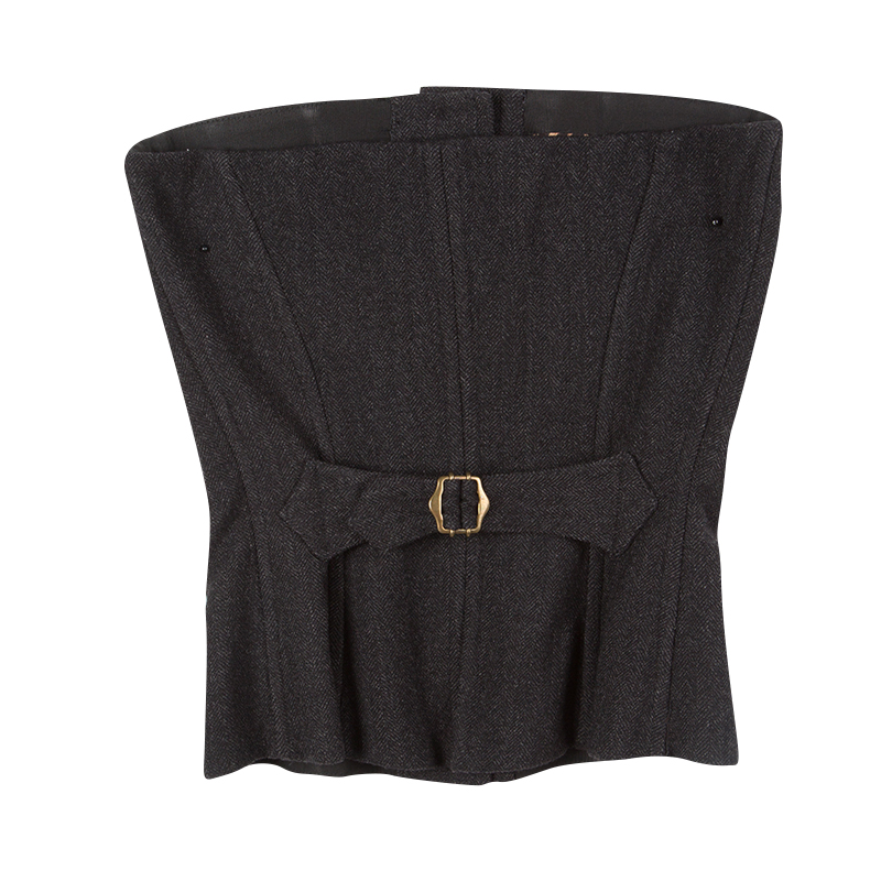 

Dolce and Gabbana Dark Grey Herringbone Wool Button Front Corset