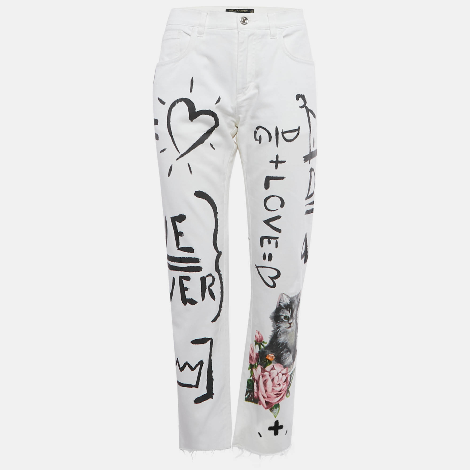 

Dolce & Gabbana White Printed Denim Jeans M/Waist 30"