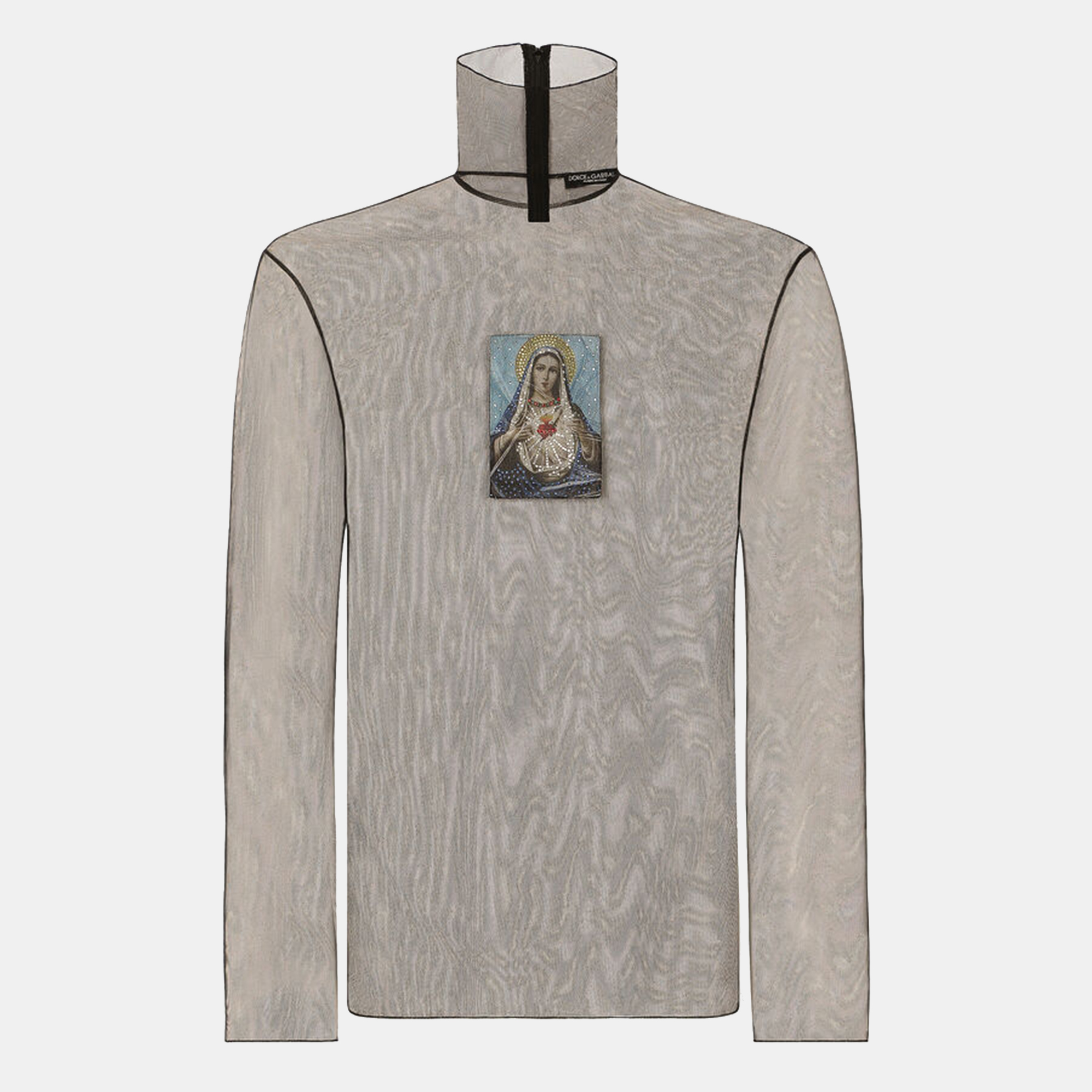 Pre-owned Dolce & Gabbana Black Mother Mary Applique Tulle Sheer Top Xl