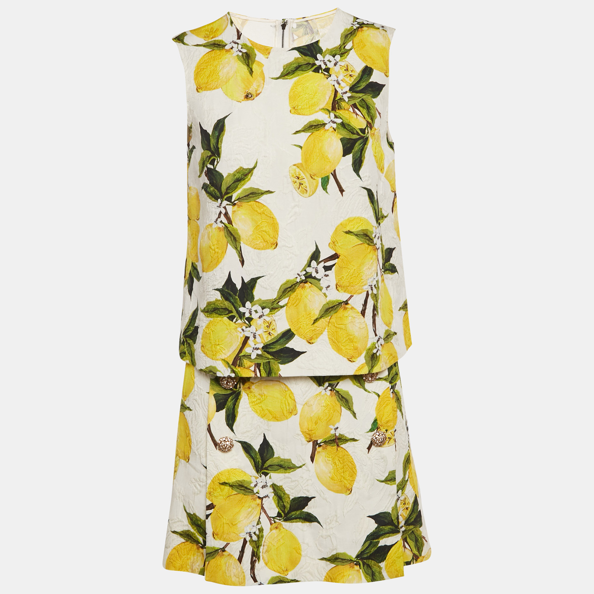 

Dolce & Gabbana White Printed Cotton Blend Top & Skirt Set M/L