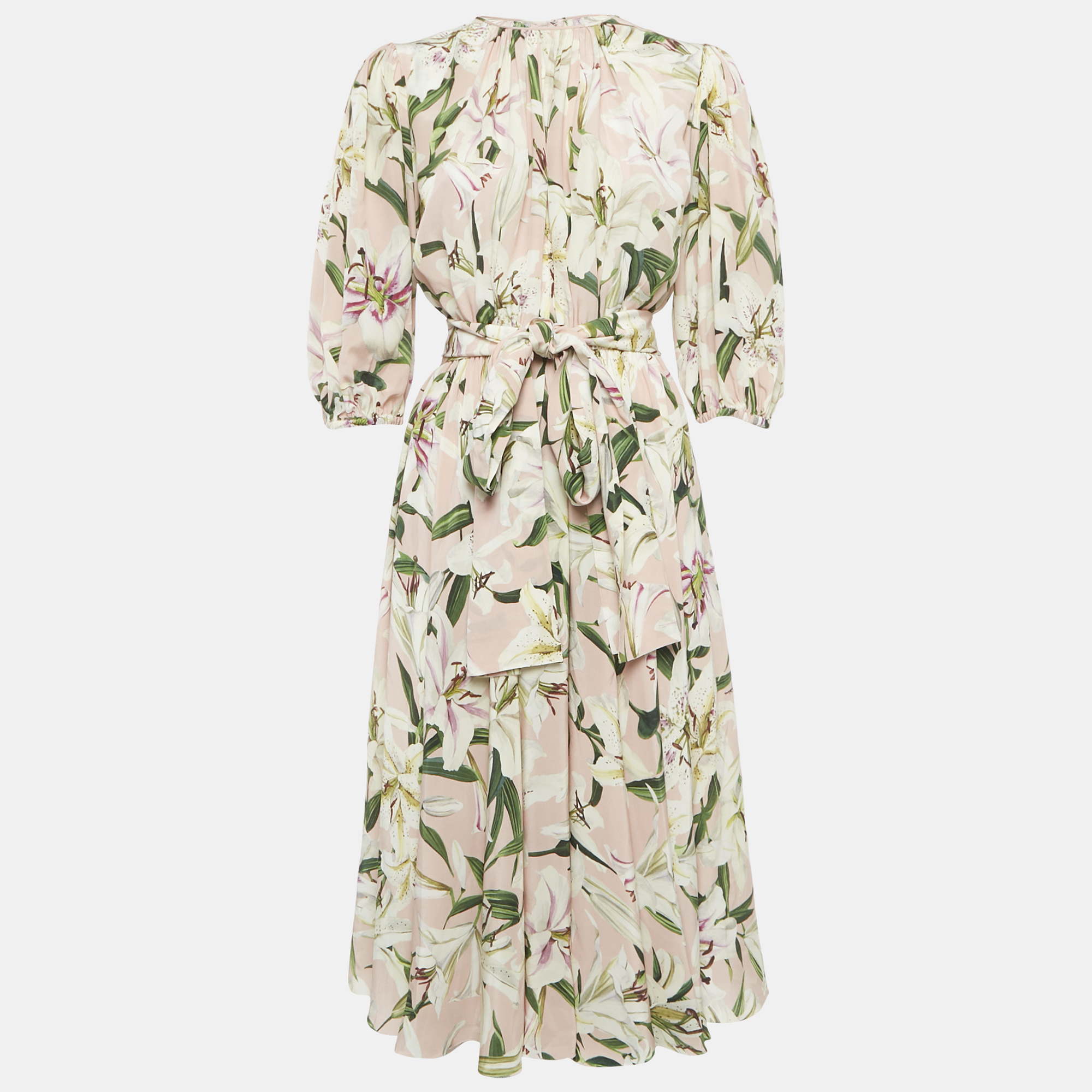 Pre-owned Dolce & Gabbana Pink Floral Print Silk Midi Dress Xs