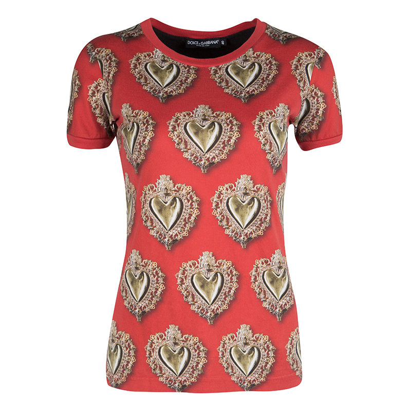 Dolce and Gabbana Red Sacred Heart Print T-Shirt S Dolce & Gabbana | TLC