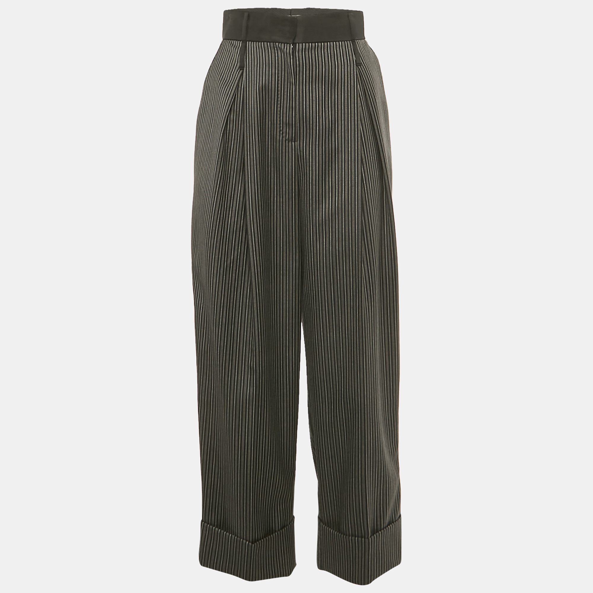 Pre-owned Dolce & Gabbana Grey Pinstripe Wool Trousers S In Gray