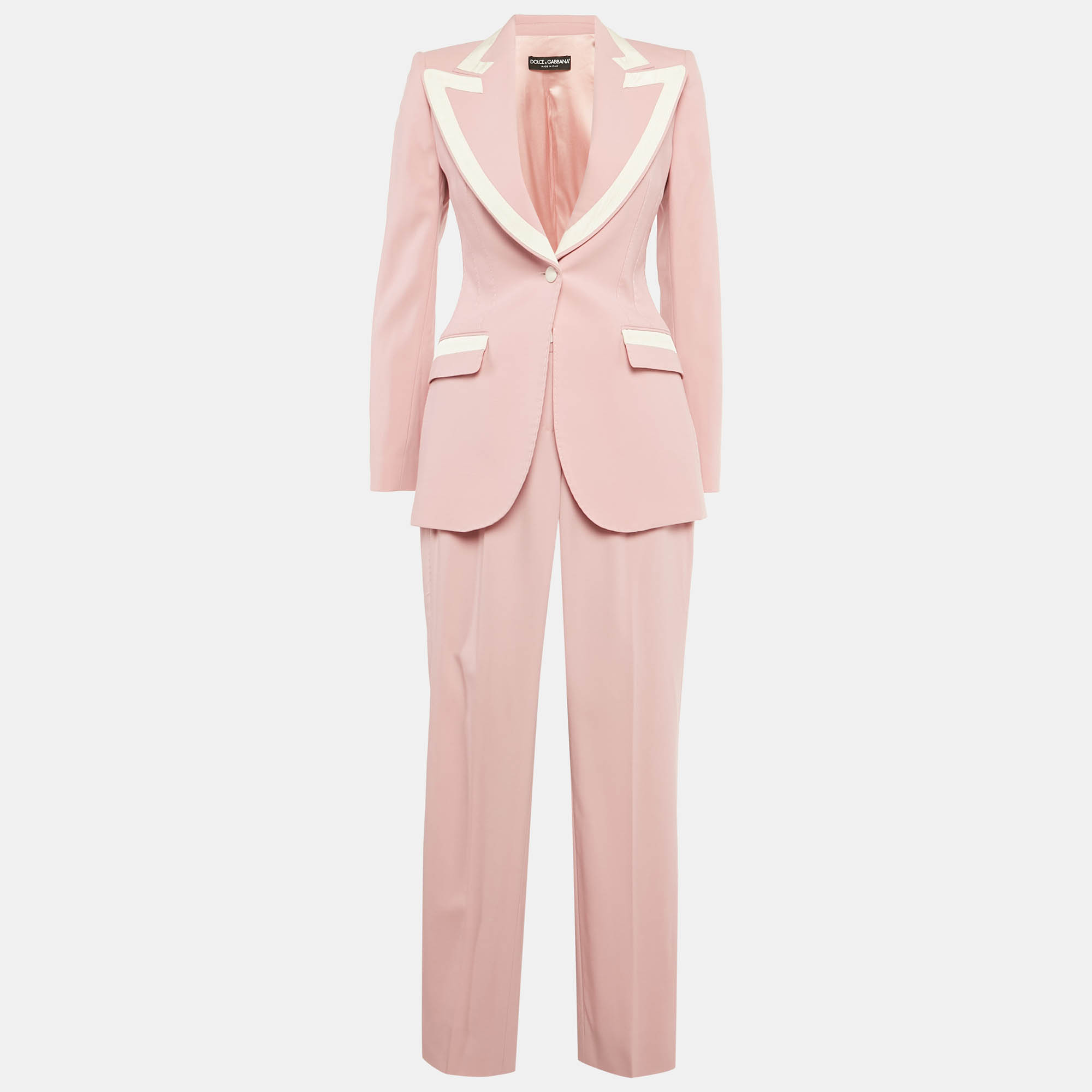 Pre-owned Dolce & Gabbana Pink Wool Pants Suit Xs