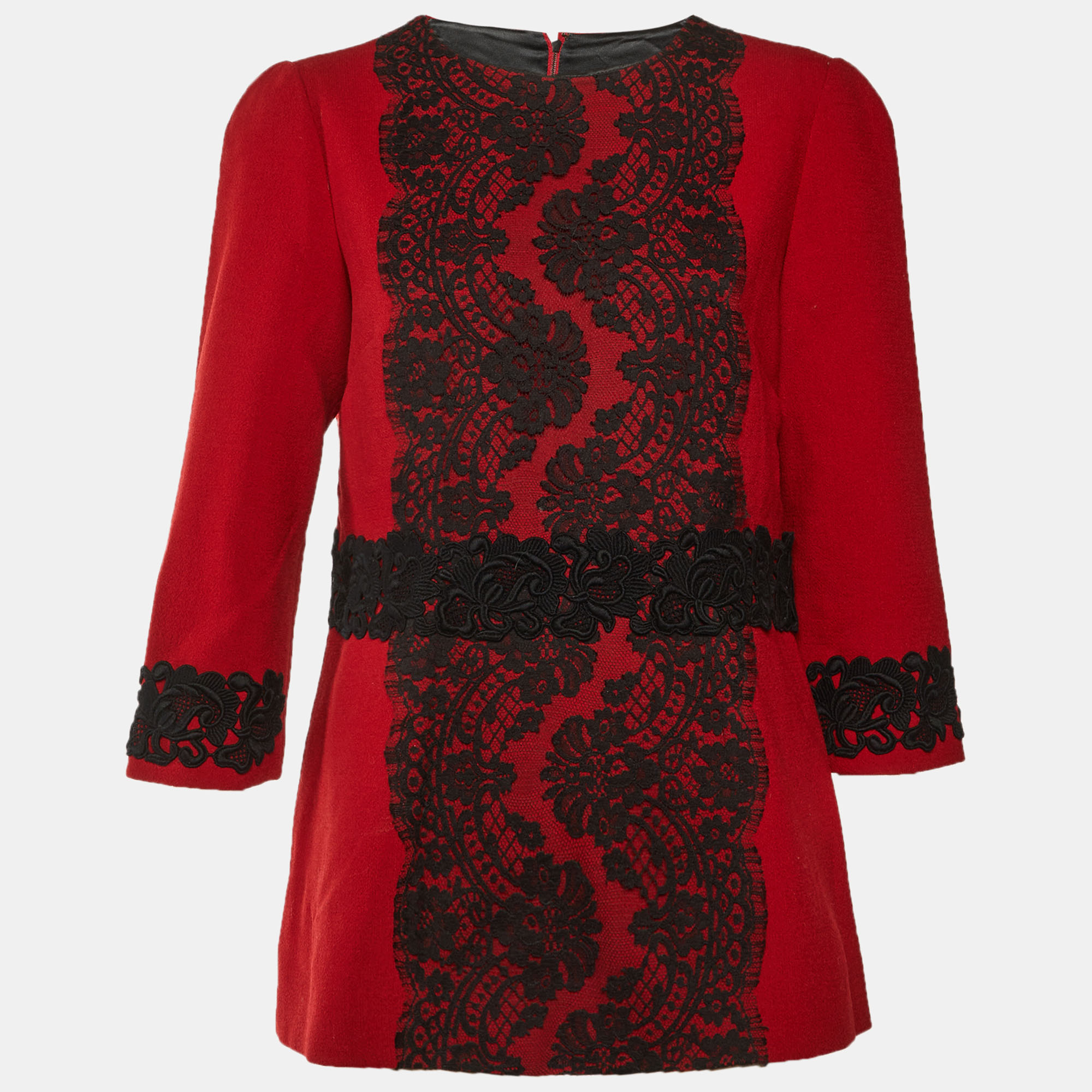 

Dolce & Gabbana Red Wool Crepe Lace Trim Top L