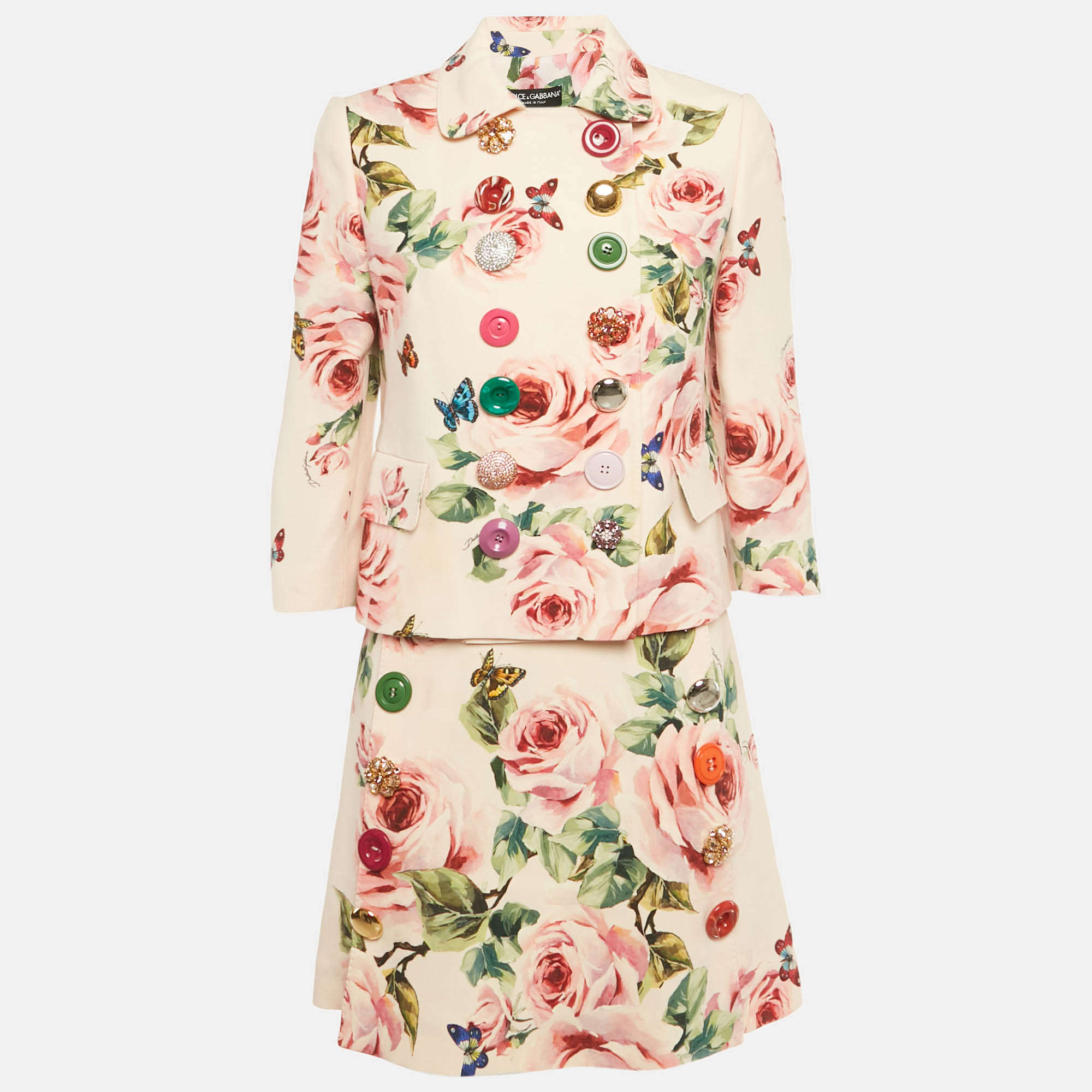 Pre-owned Dolce & Gabbana Pink Printed Wool Blend Jacket & Skirt Set S