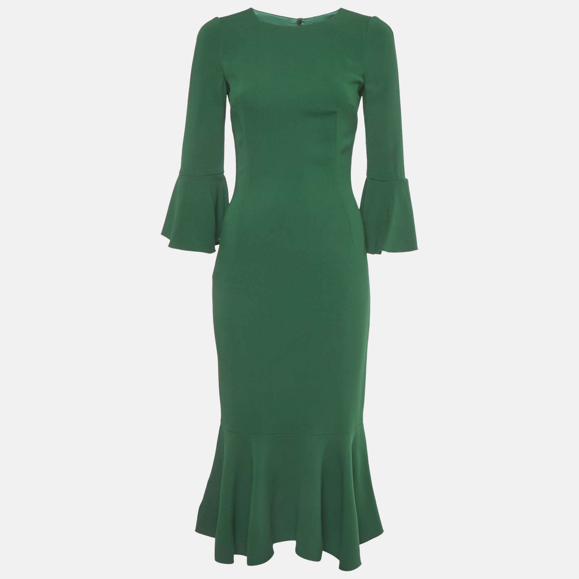

Dolce & Gabbana Green Crepe Flared Sleeve Midi Dress S