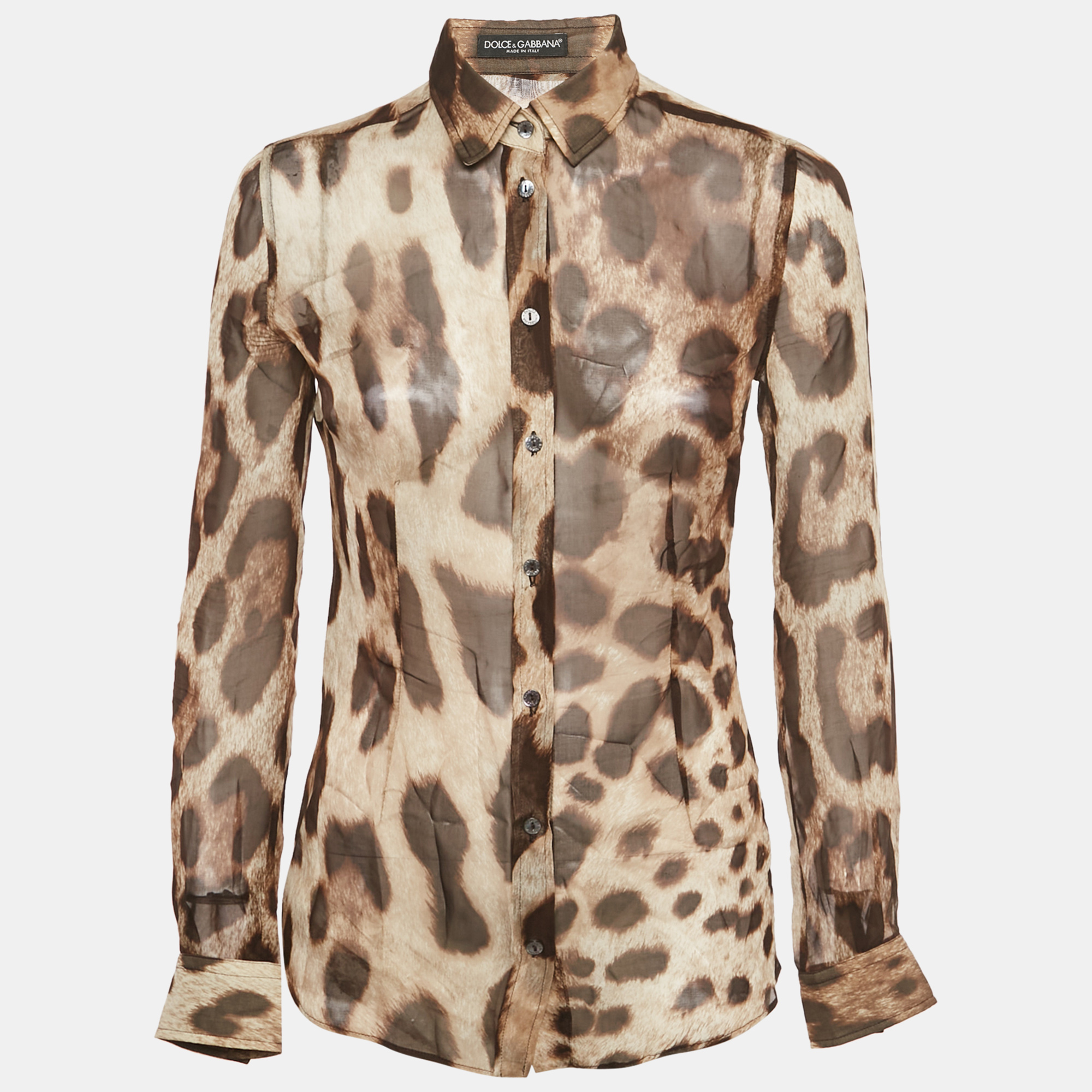 Pre-owned Dolce & Gabbana Brown Animal Printed Silk Button Front Shirt S