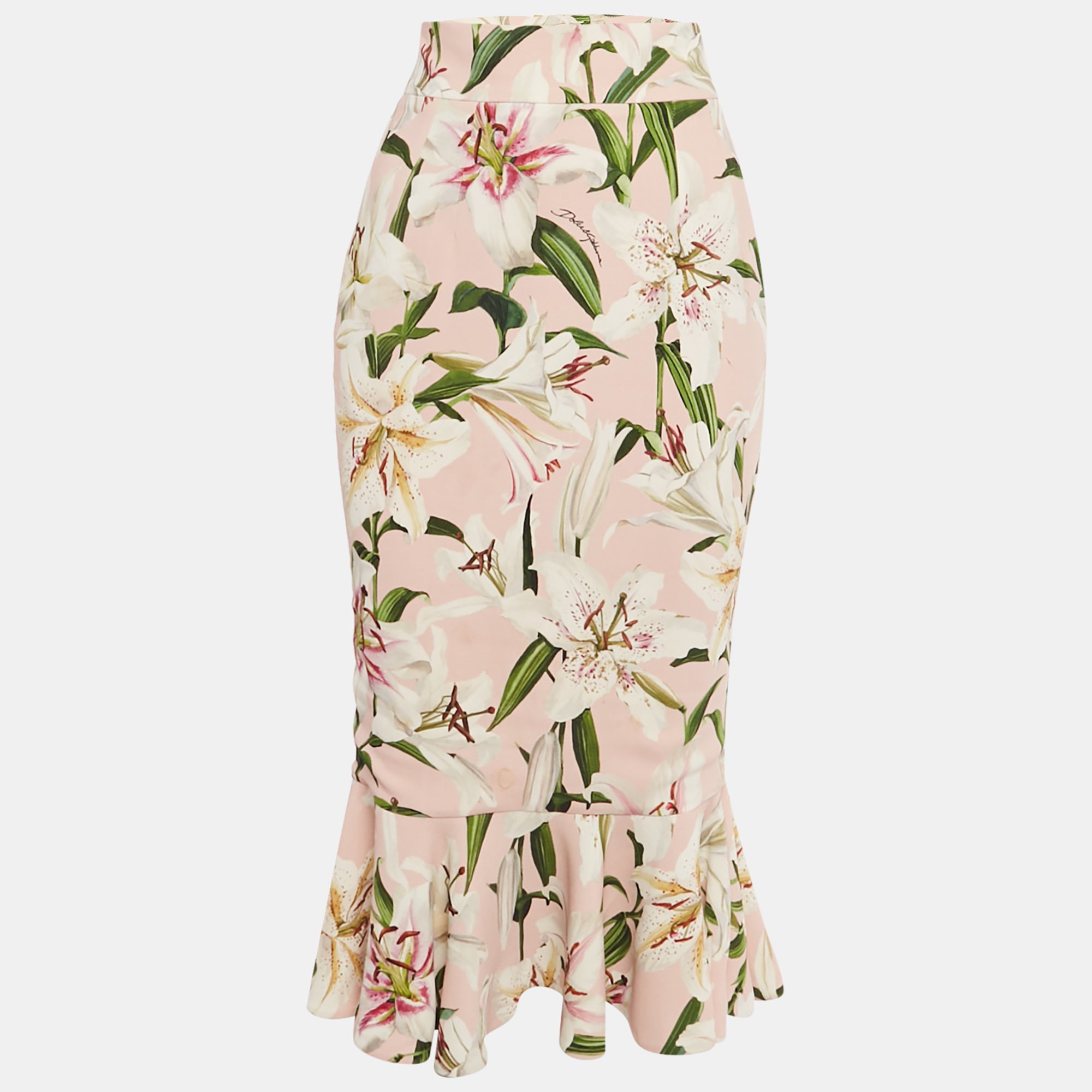 

Dolce & Gabbana Pink Floral Print Crepe Flounced Skirt S