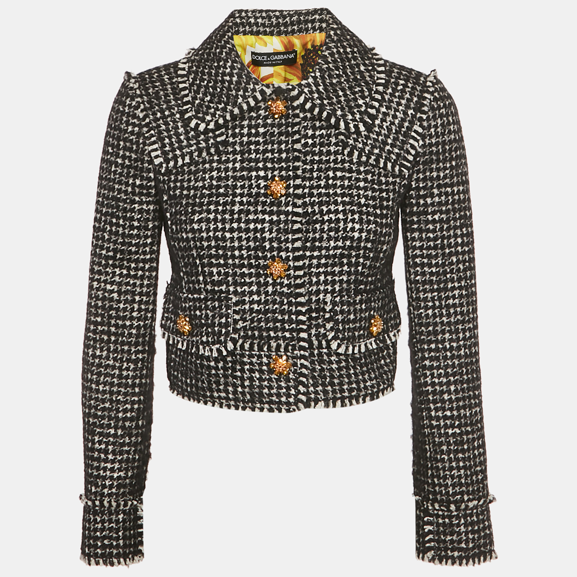 Pre-owned Dolce & Gabbana Black/white Tweed Bejeweled Blazer S
