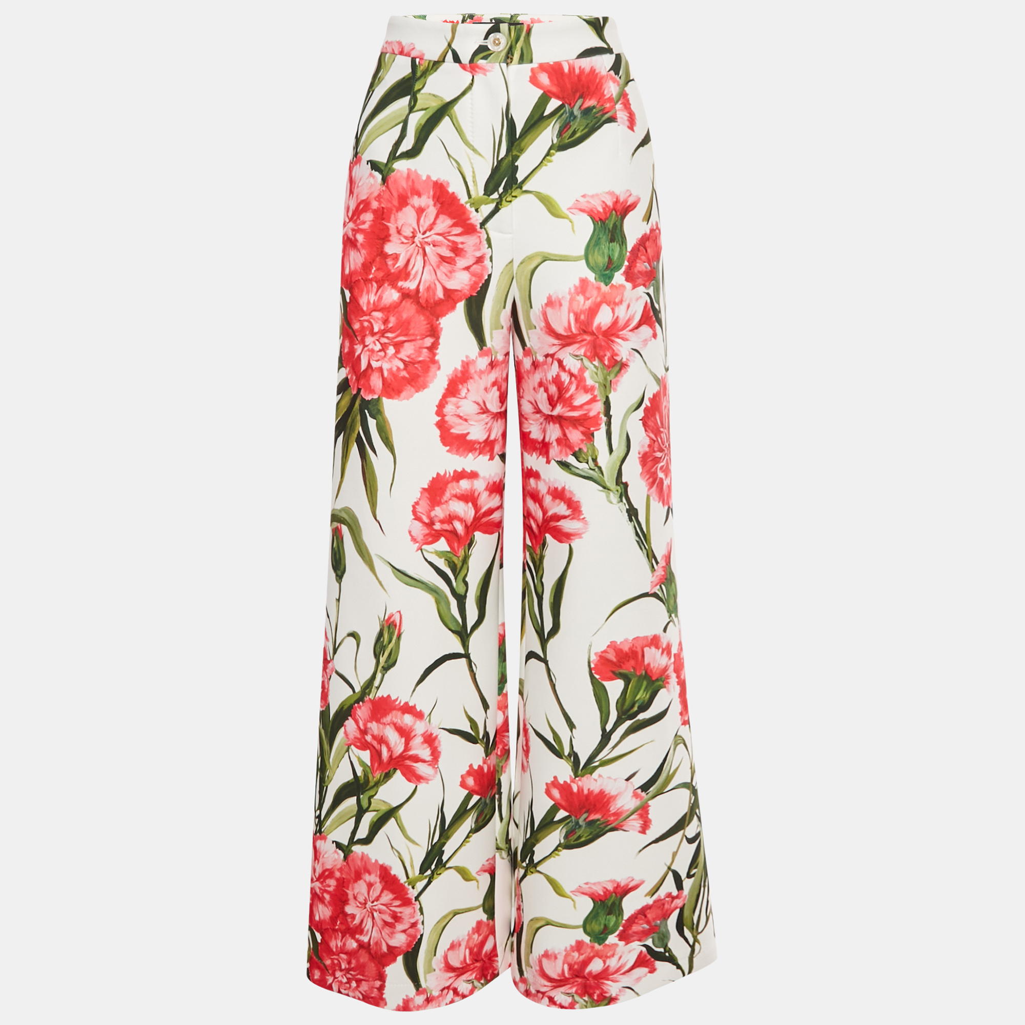 

Dolce & Gabbana White/Pink Floral Print Jersey Flared Trousers M