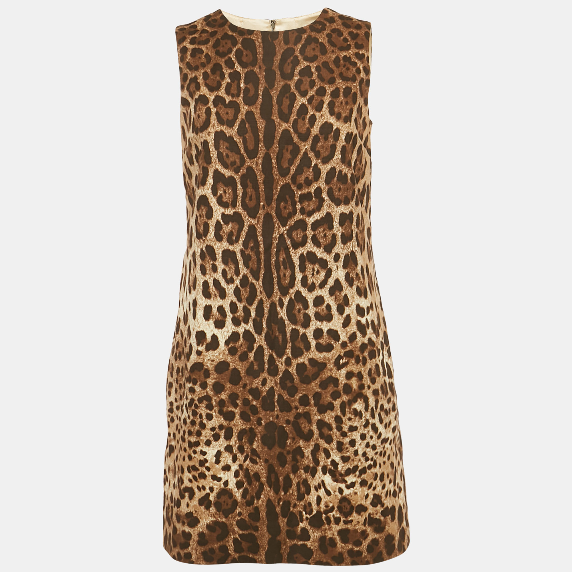 

Dolce & Gabbana Brown Leopard Printed Cotton Charmeuse Shift Dress S