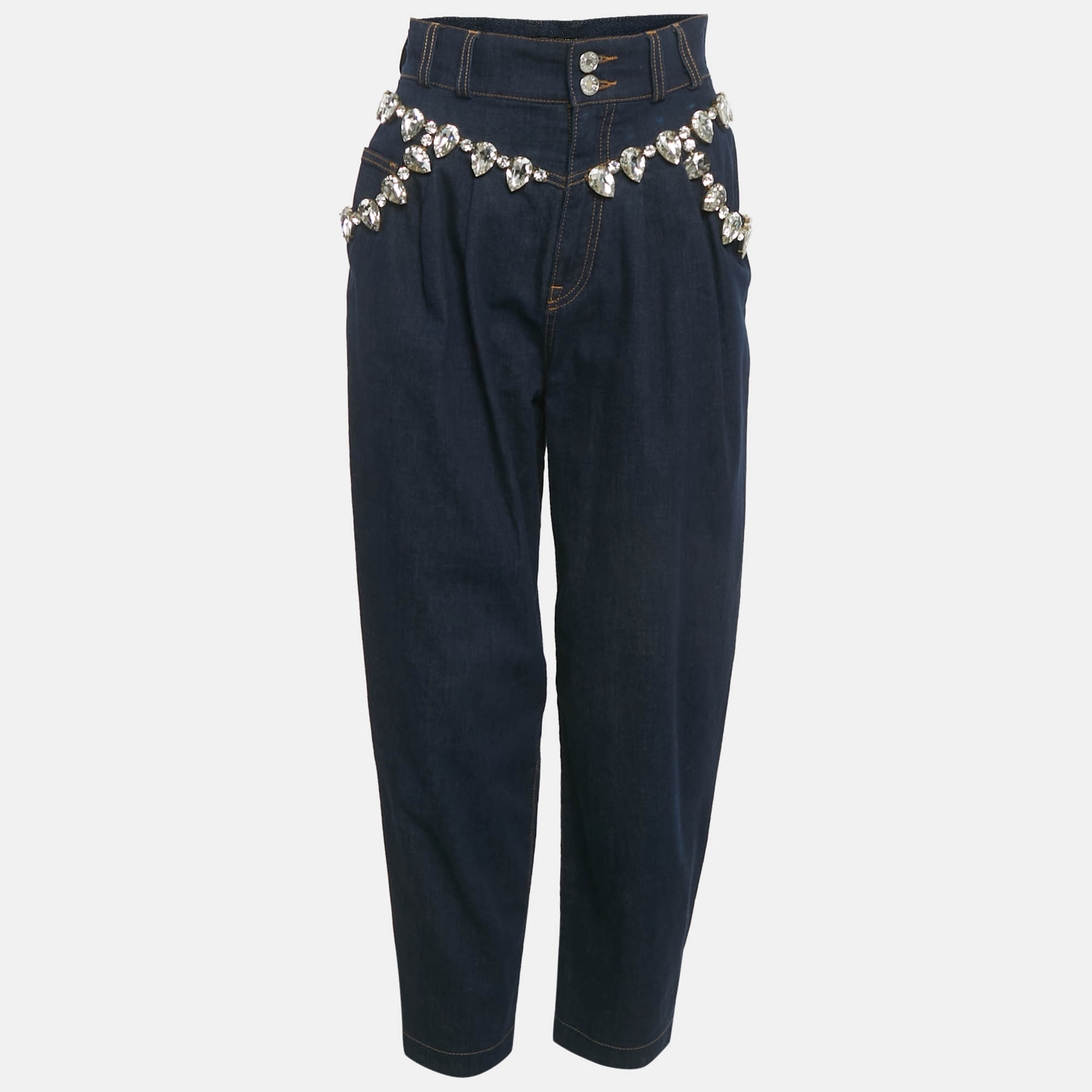

Dolce & Gabbana Blue Denim Rhinestone Embellished Balloon Pants S/Waist 26"