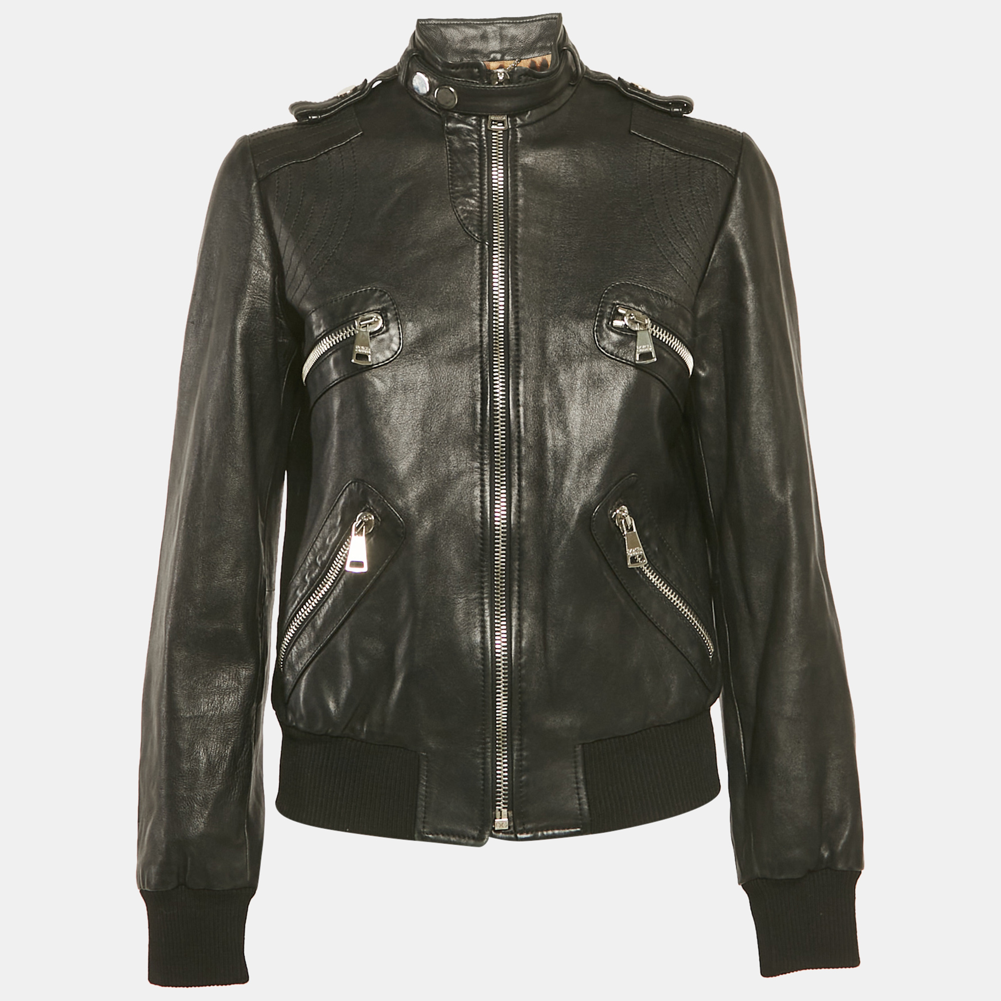 

Dolce & Gabbana Black Leather Biker Jacket S