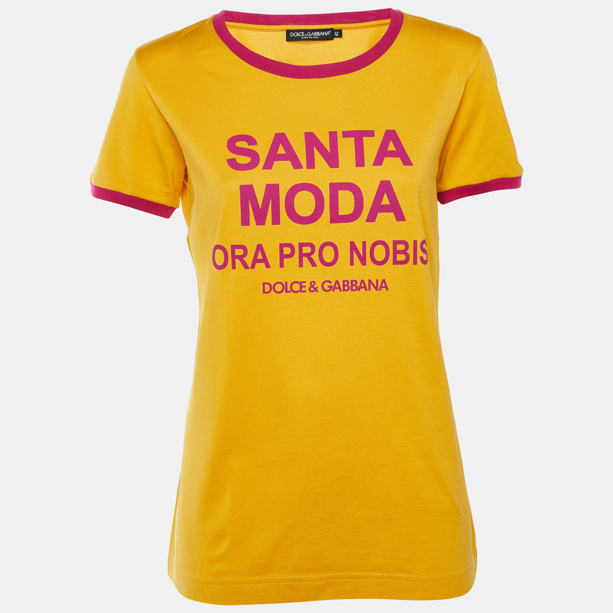 

Dolce & Gabbana Yellow Santa Moda Print Cotton Crew Neck T-Shirt M