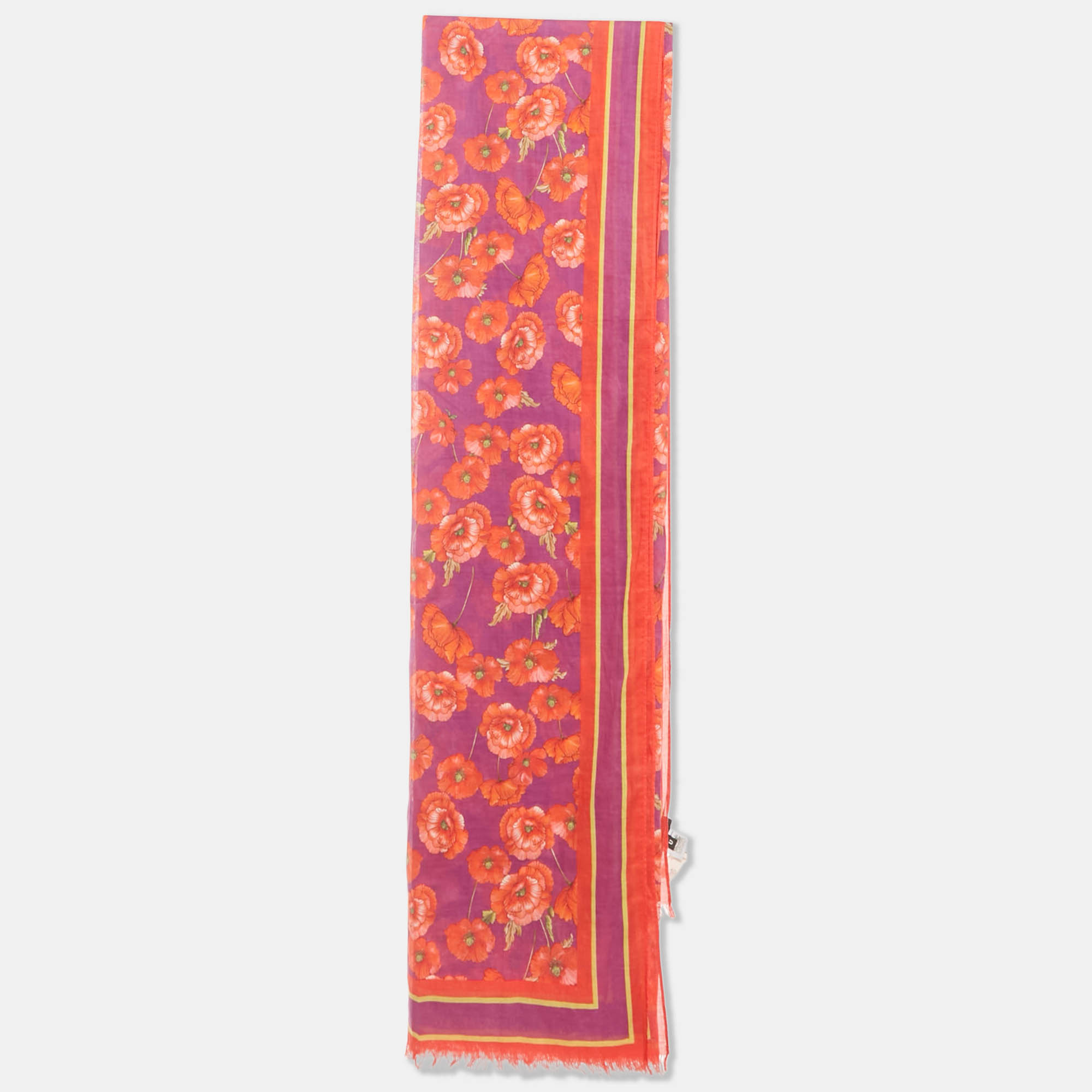 

Dolce & Gabbana Beachwear Purple Poppy Print Cotton Pareo Scarf