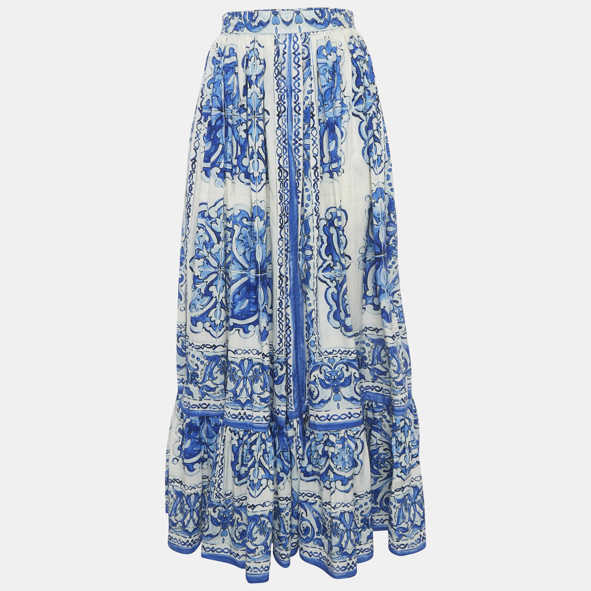 

Dolce & Gabbana Blue/White Majolica Print Pleated Maxi Skirt S, Black