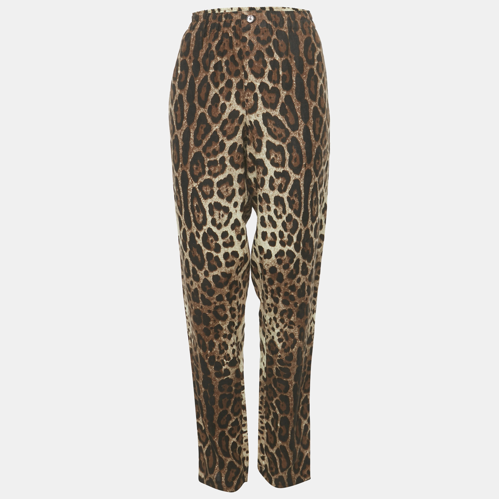 Pre-owned Dolce & Gabbana Brown Animal Printed Linen Pants L