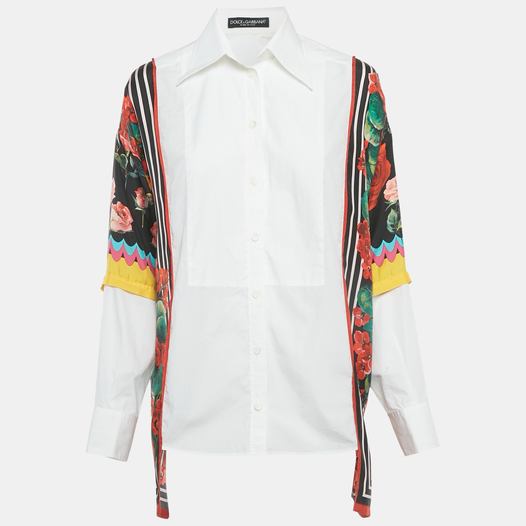 

Dolce & Gabbana White Foulard Print Cotton Poplin Oversize Shirt XS