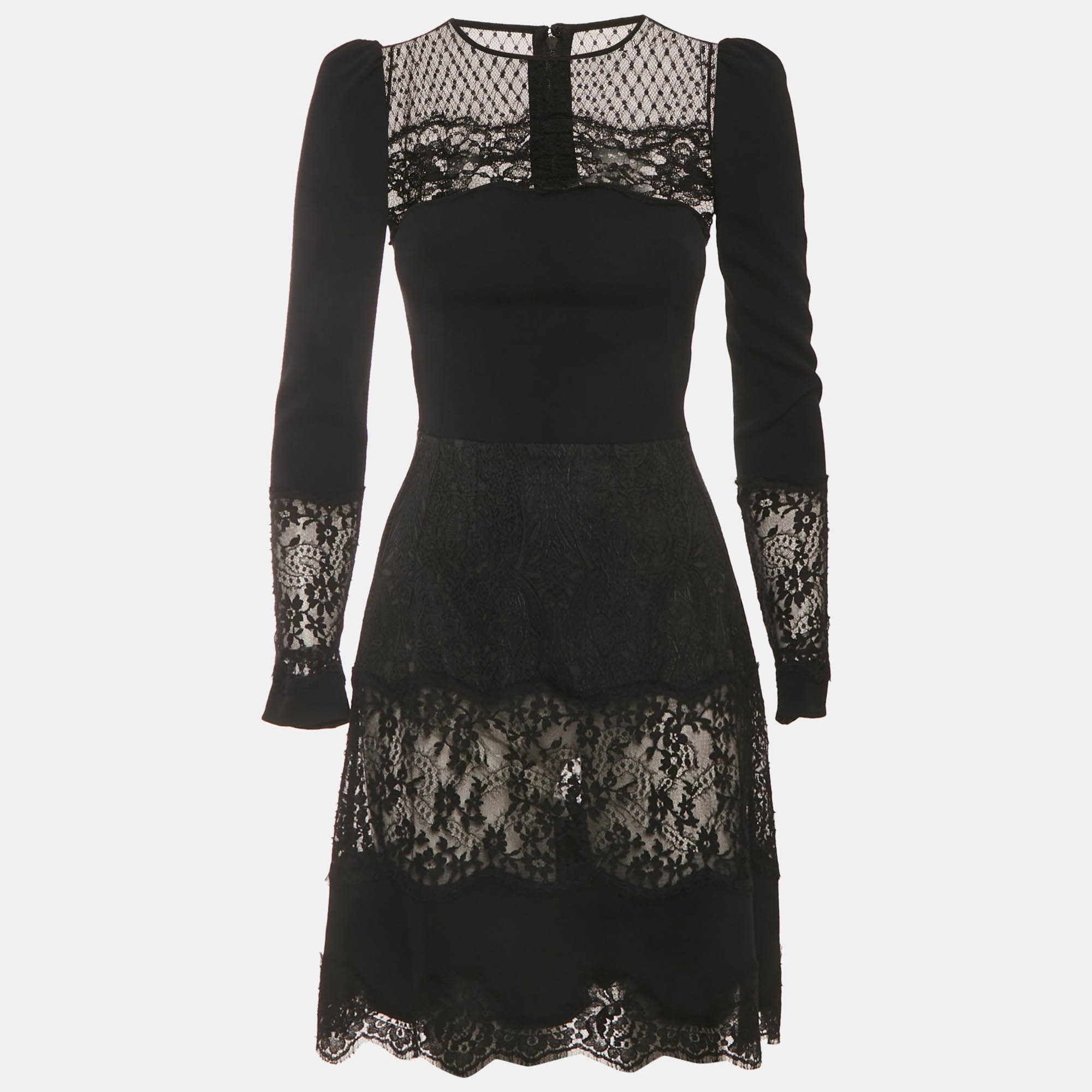 

Dolce & Gabbana Black Brocade Mesh Floral Lace Mini Dress XS