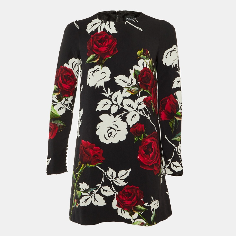 

Dolce & Gabbana Black Floral Print Crepe Mini Dress S