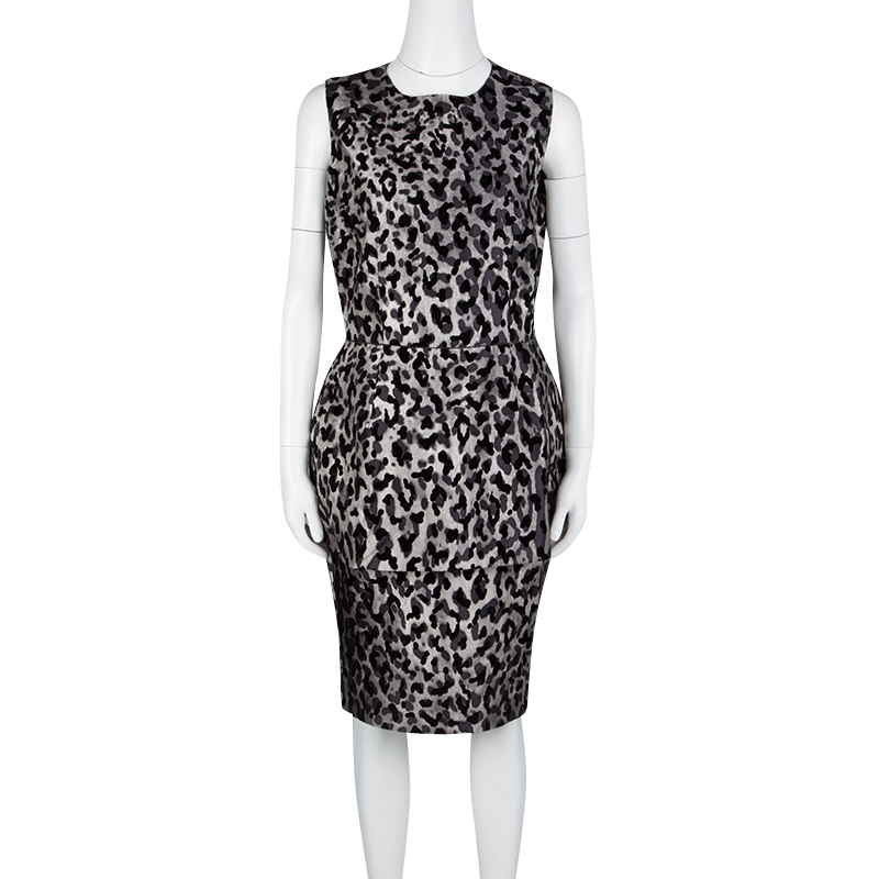 

Dolce & Gabbana Monchrome Flock Animal Print Layered Sleeveless Dress, Grey