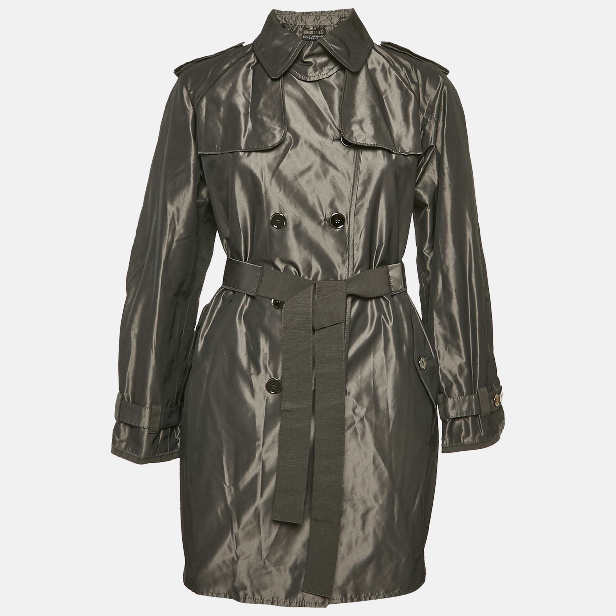 

Dolce & Gabbana Black Metallic Polyester Double Breasted Belted Coat S