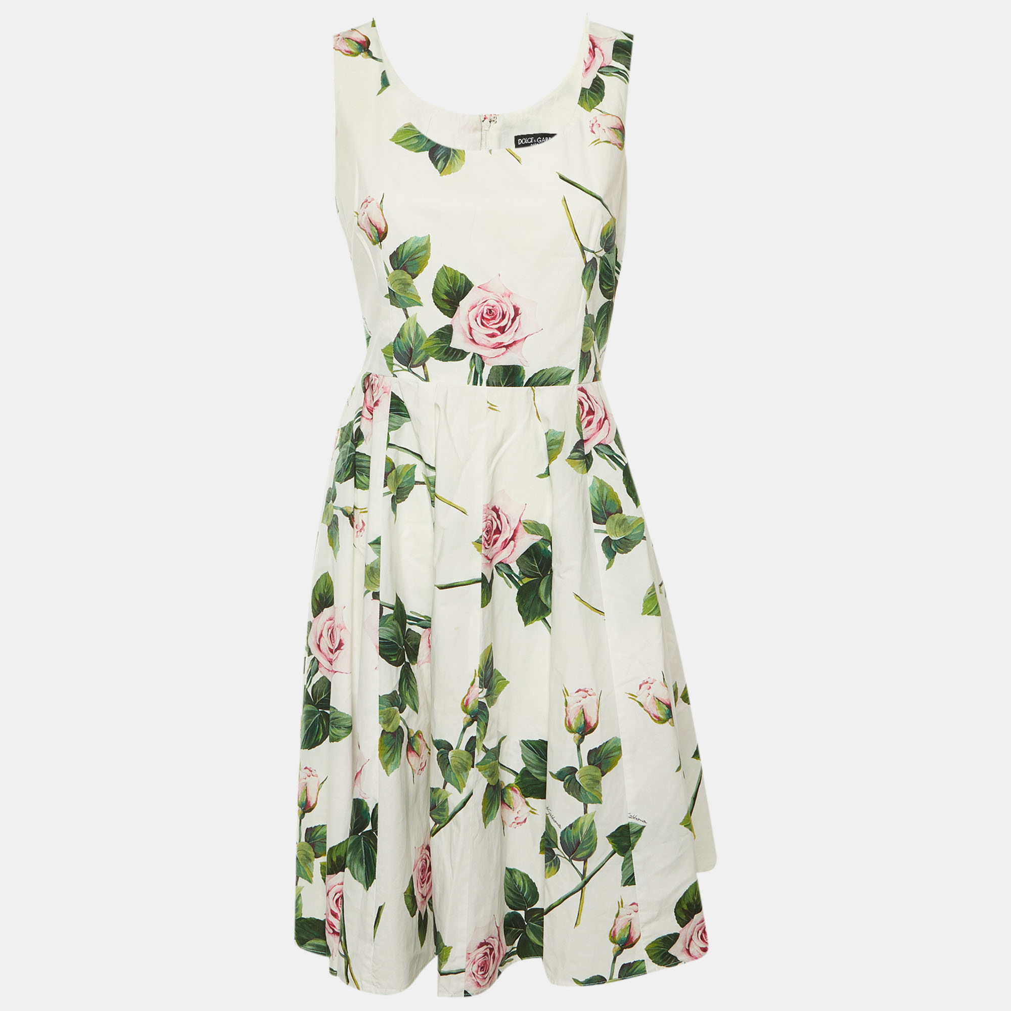 

Dolce & Gabbana White Floral Print Cotton Short Dress M