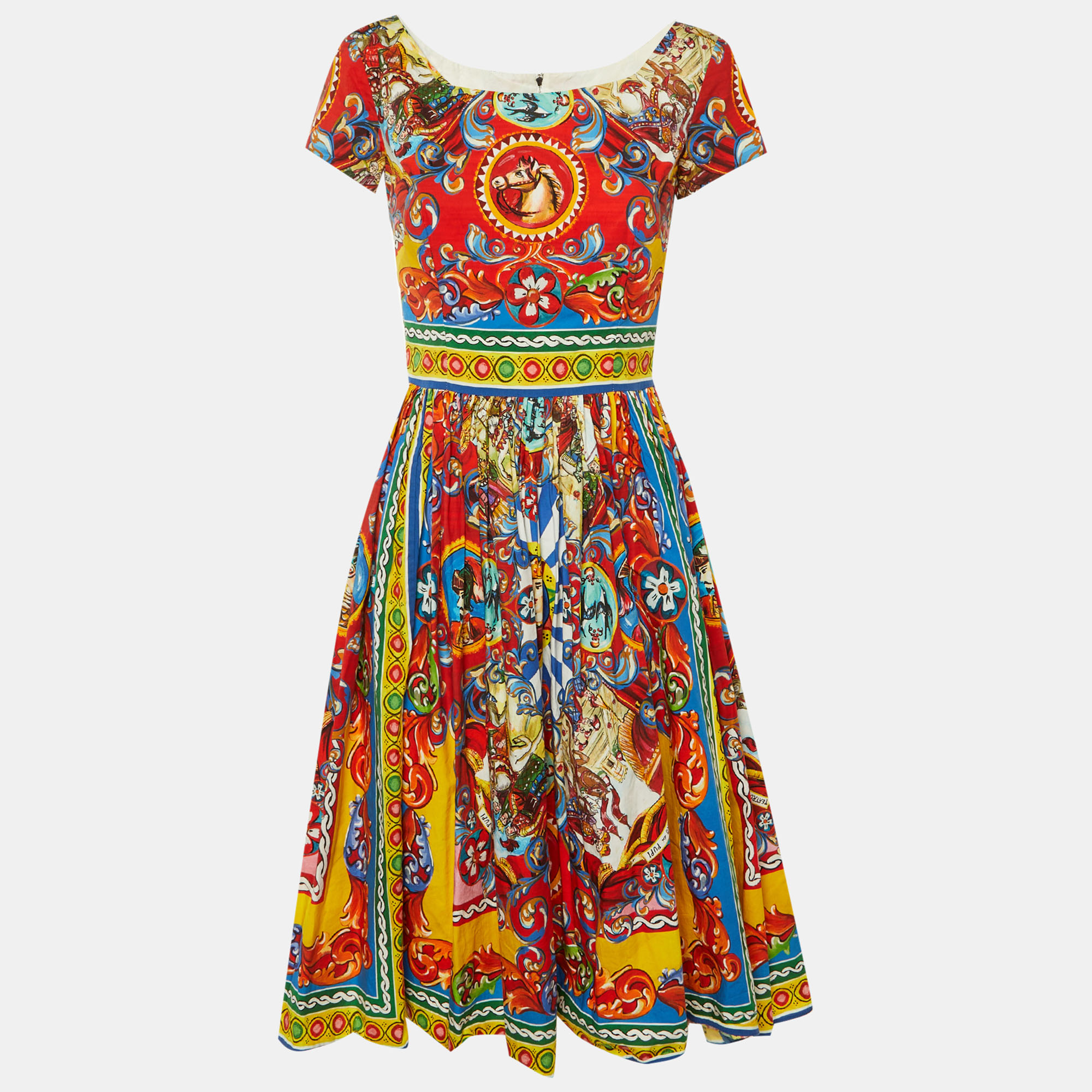 

Dolce & Gabbana Multicolor Carretto Siciliano Print Cotton Short Dress M