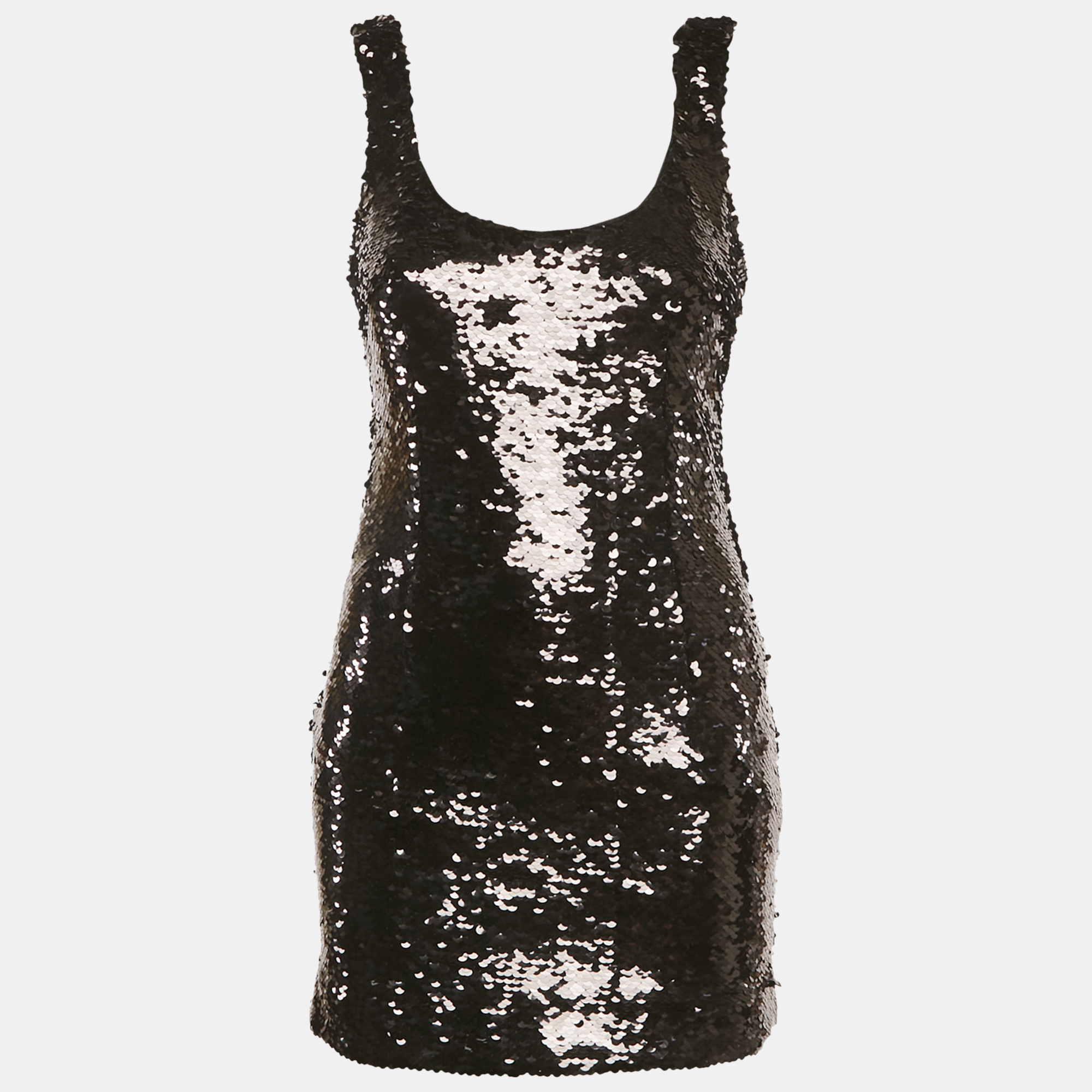 

D&G Black Sequin Embellished Tulle Sheath Dress S