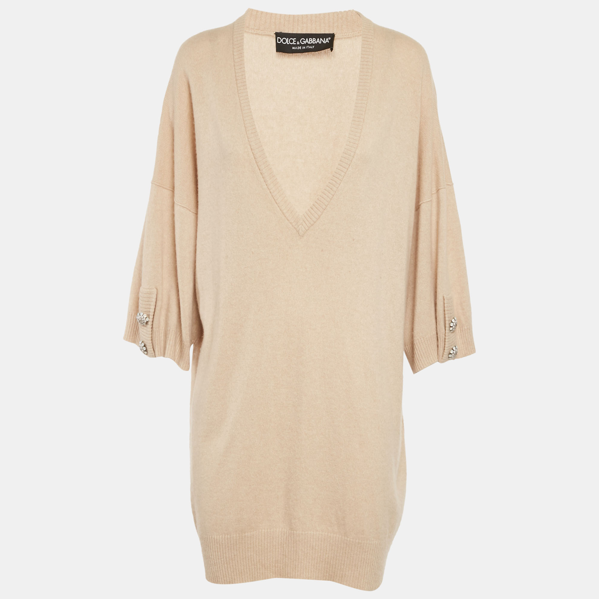 

Dolce & Gabbana Beige Cashmere Bejeweled Sweater XL, Silver