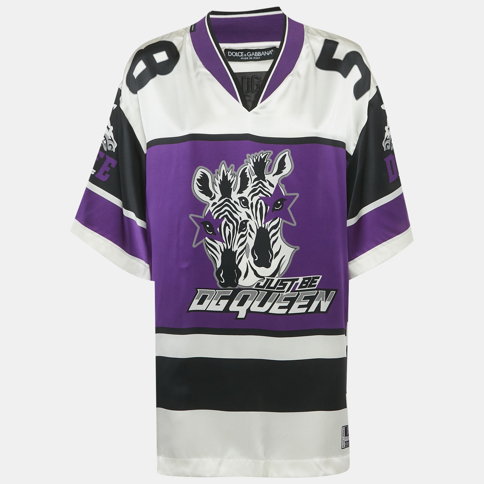 

Dolce & Gabbana Purple Zebra Print Satin Oversized T-Shirt S