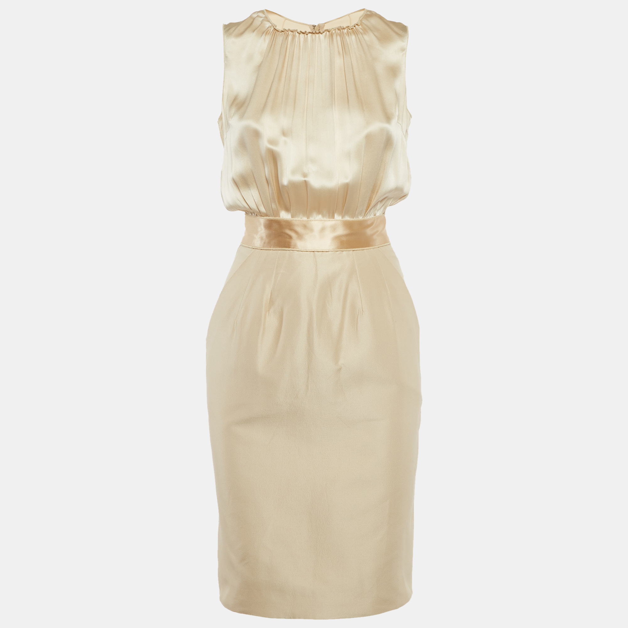

Dolce & Gabbana Gold Silk & Crepe Shift Mini Dress XS