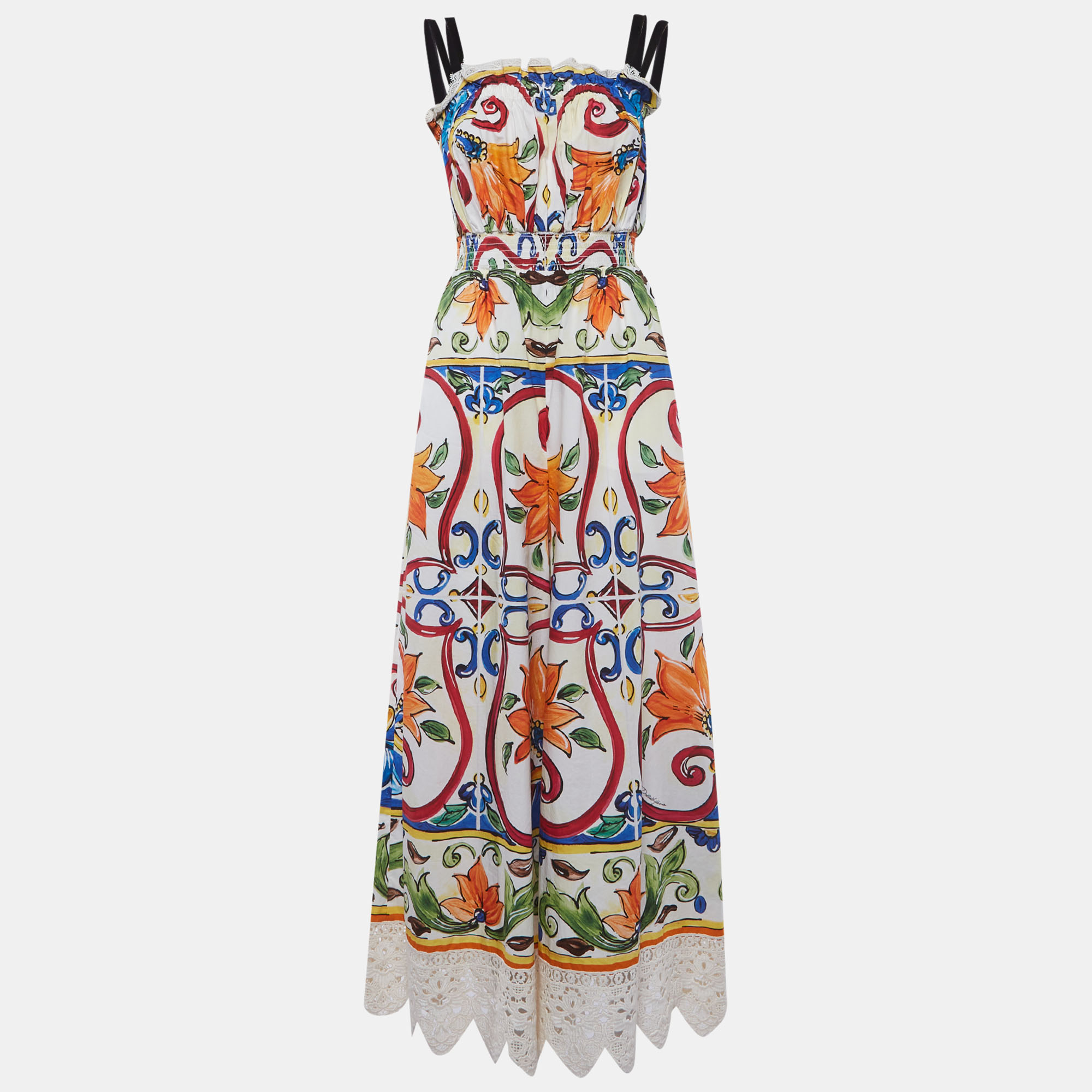 

Dolce & Gabbana Multicolor Printed Lace Trim Cotton Jumpsuit M
