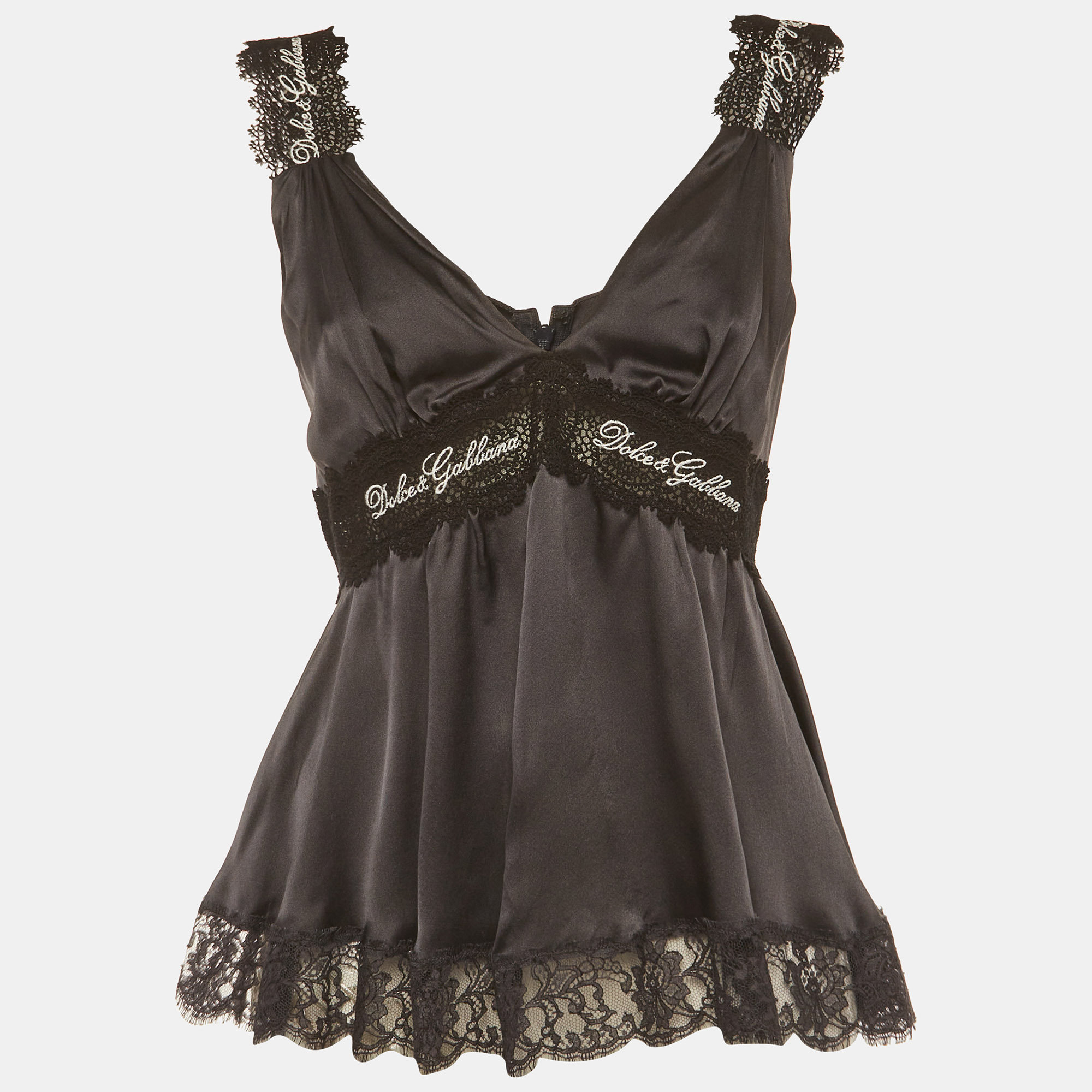 

Dolce & Gabbana Black Lace Trim Satin Camisole M