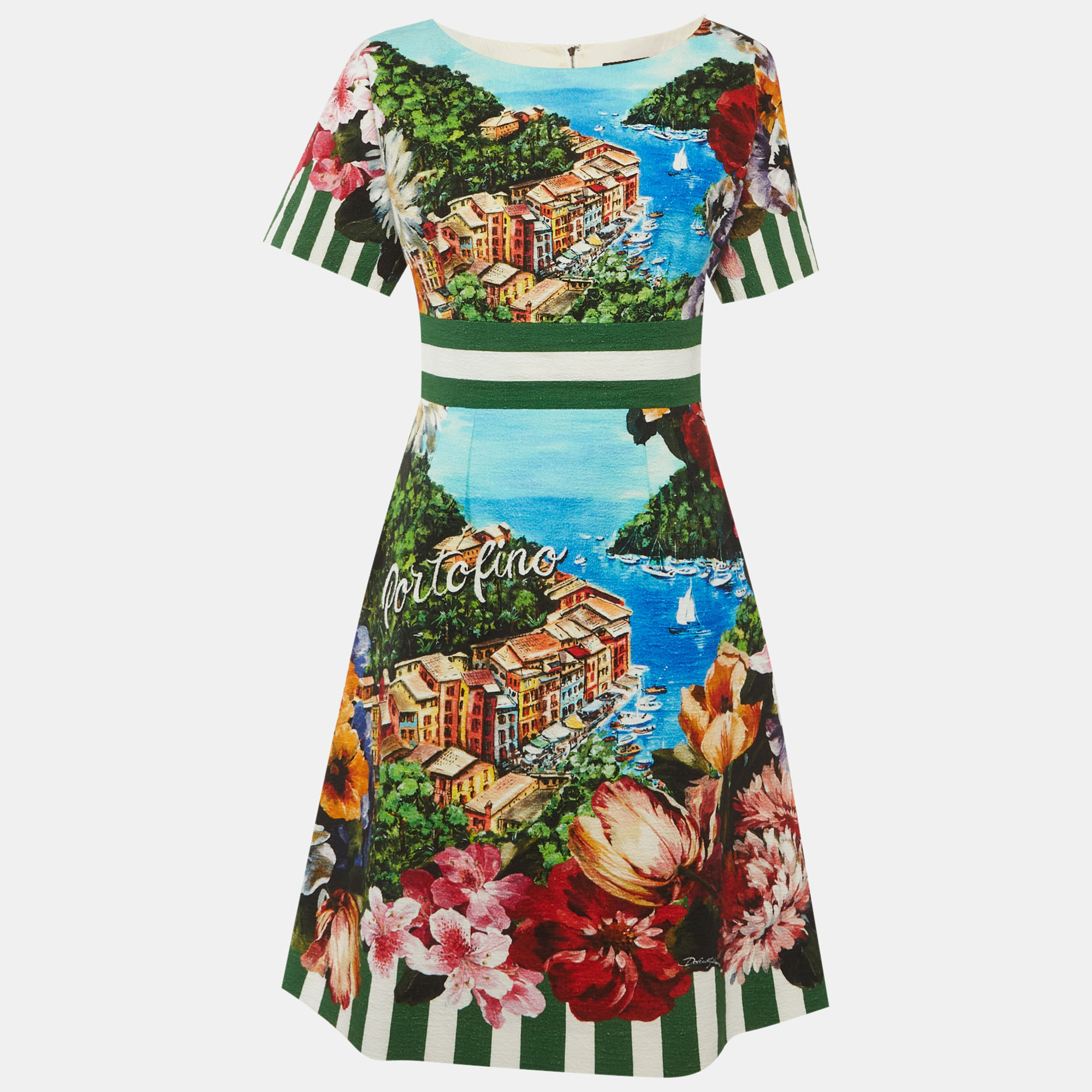 

Dolce & Gabbana Exclusive Multicolour Portofino-Print Crepe Mini Dress M, Multicolor