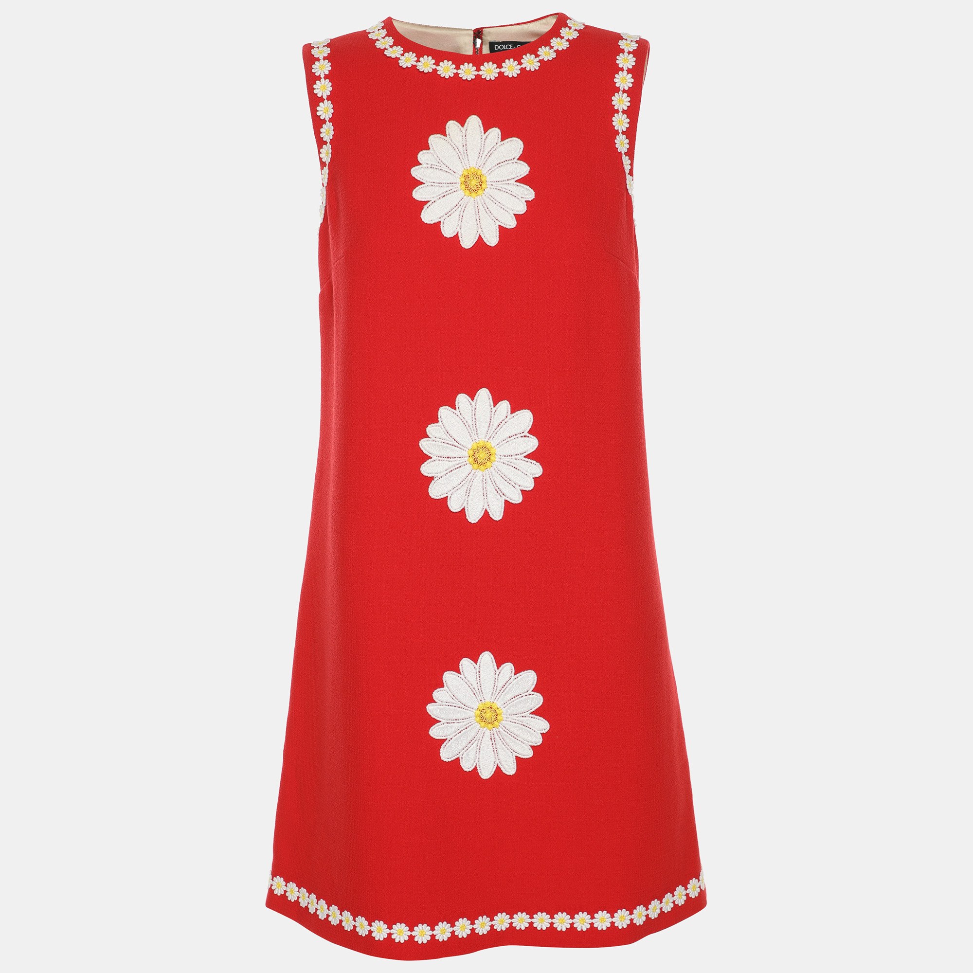 

Dolce & Gabbana Red Wool Floral Applique Mini Dress S