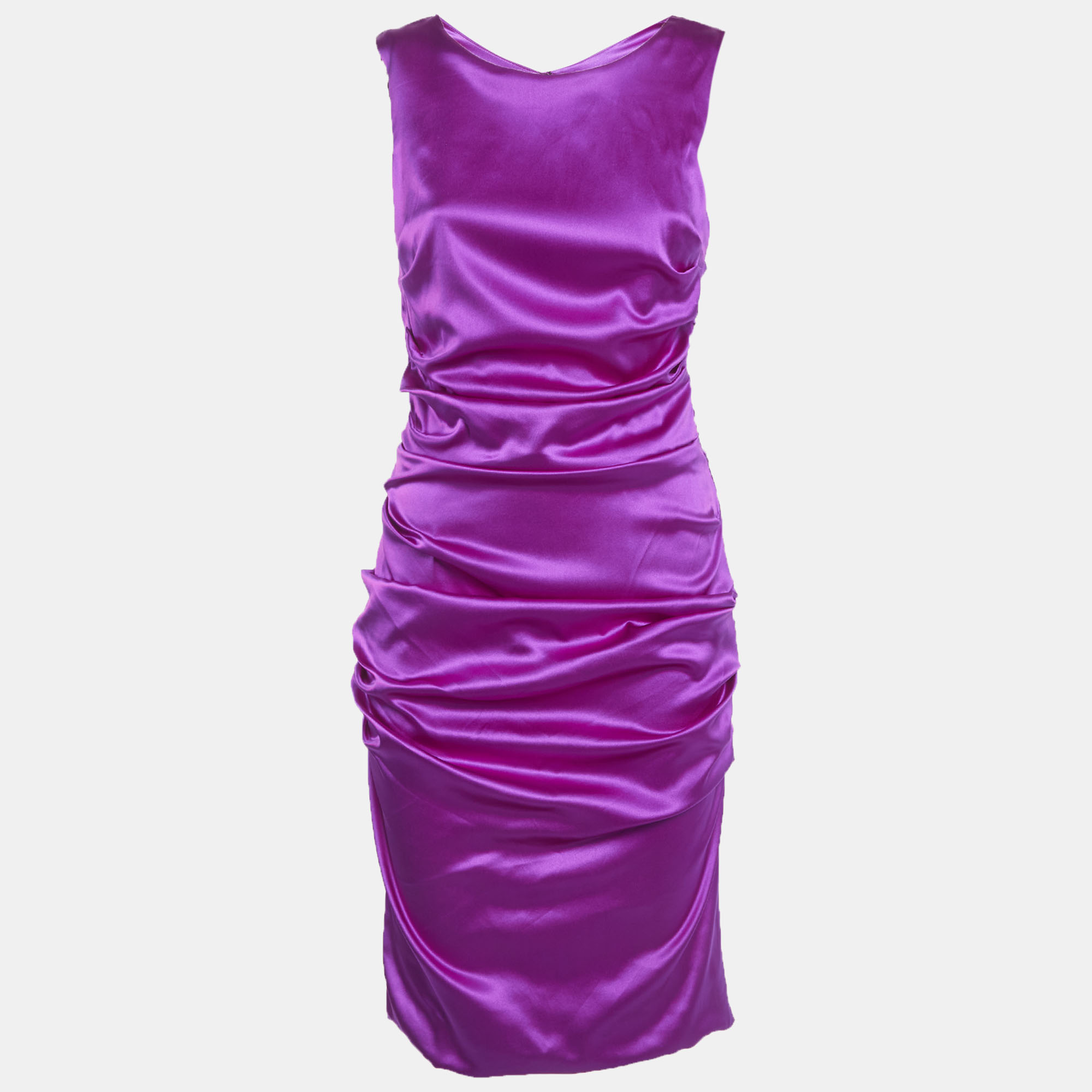 

Dolce and Gabbana Purple Satin Ruched Sleeveless Dress M