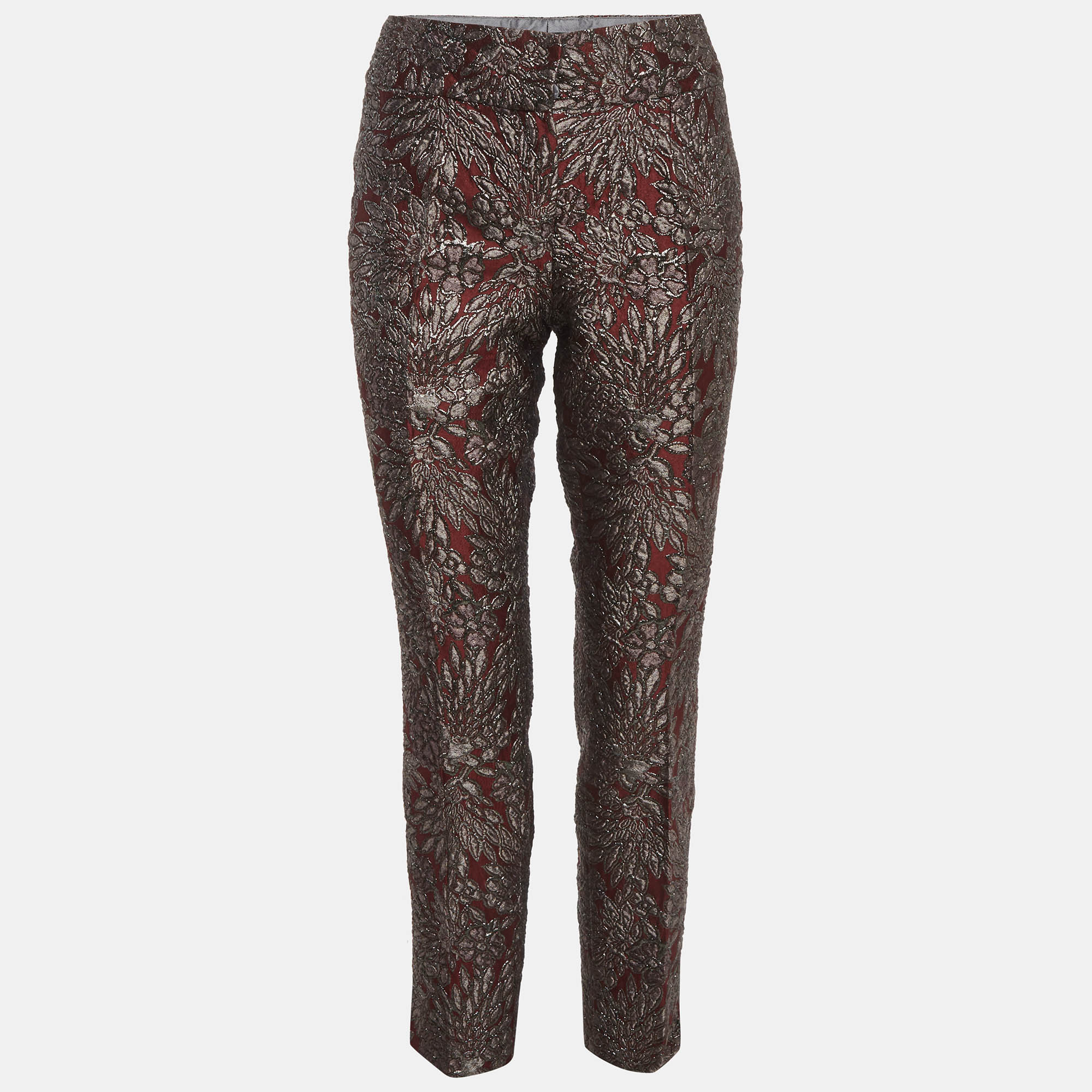 

Dolce & Gabbana Burgundy/Grey Floral Jacquard Straight Pants M