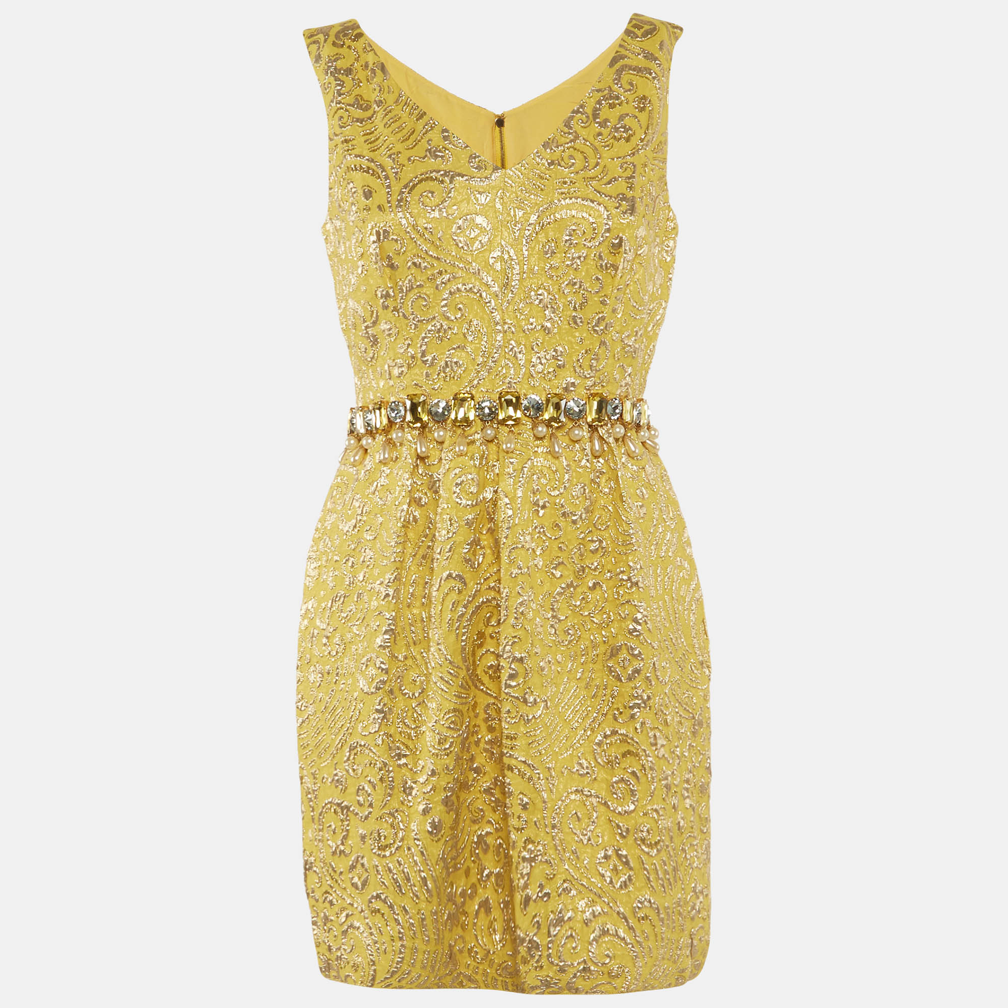 

Dolce & Gabbana Yellow Brocade Crystal Embellished Mini Dress M