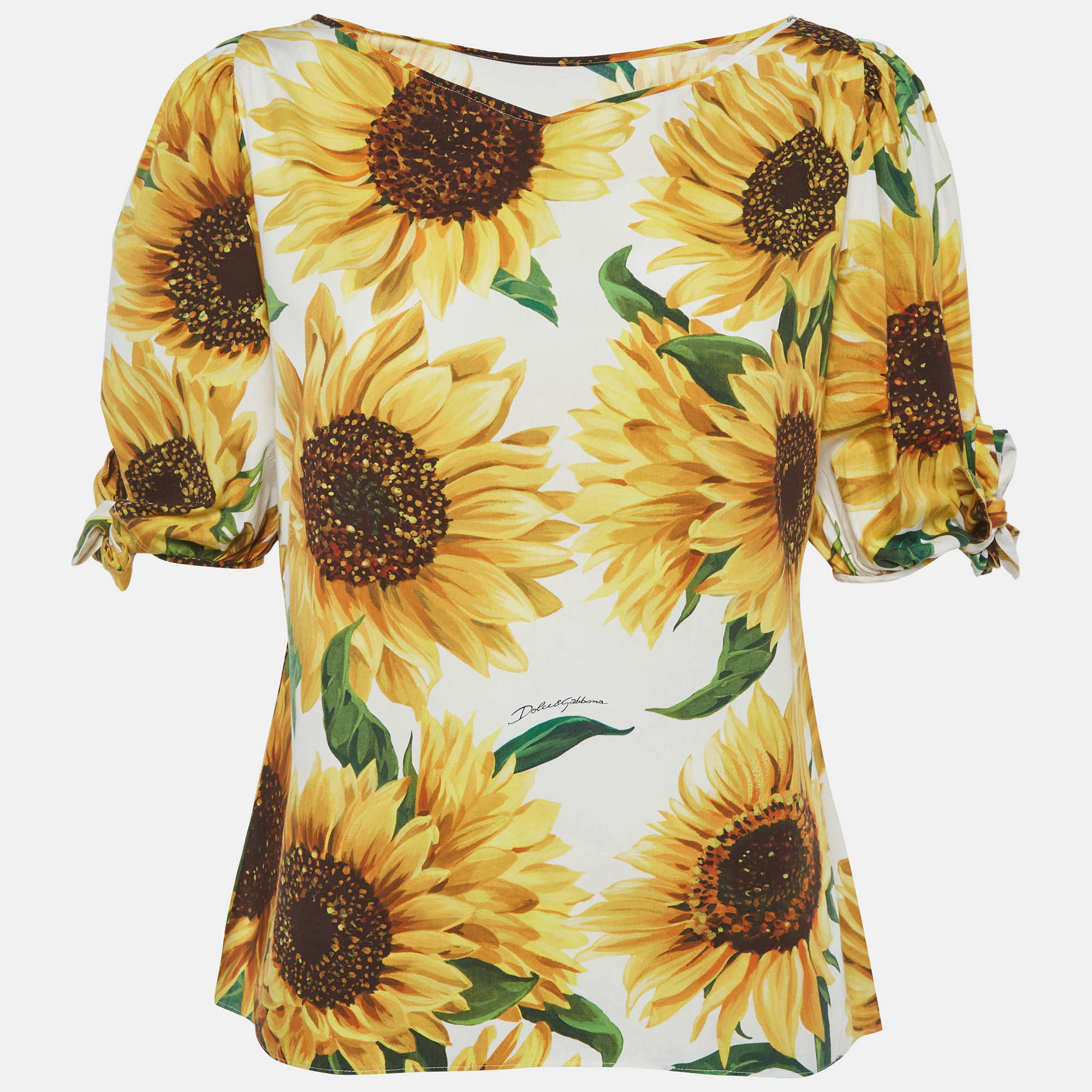 

Dolce & Gabbana White/Yellow Sunflower Print Cotton Top M