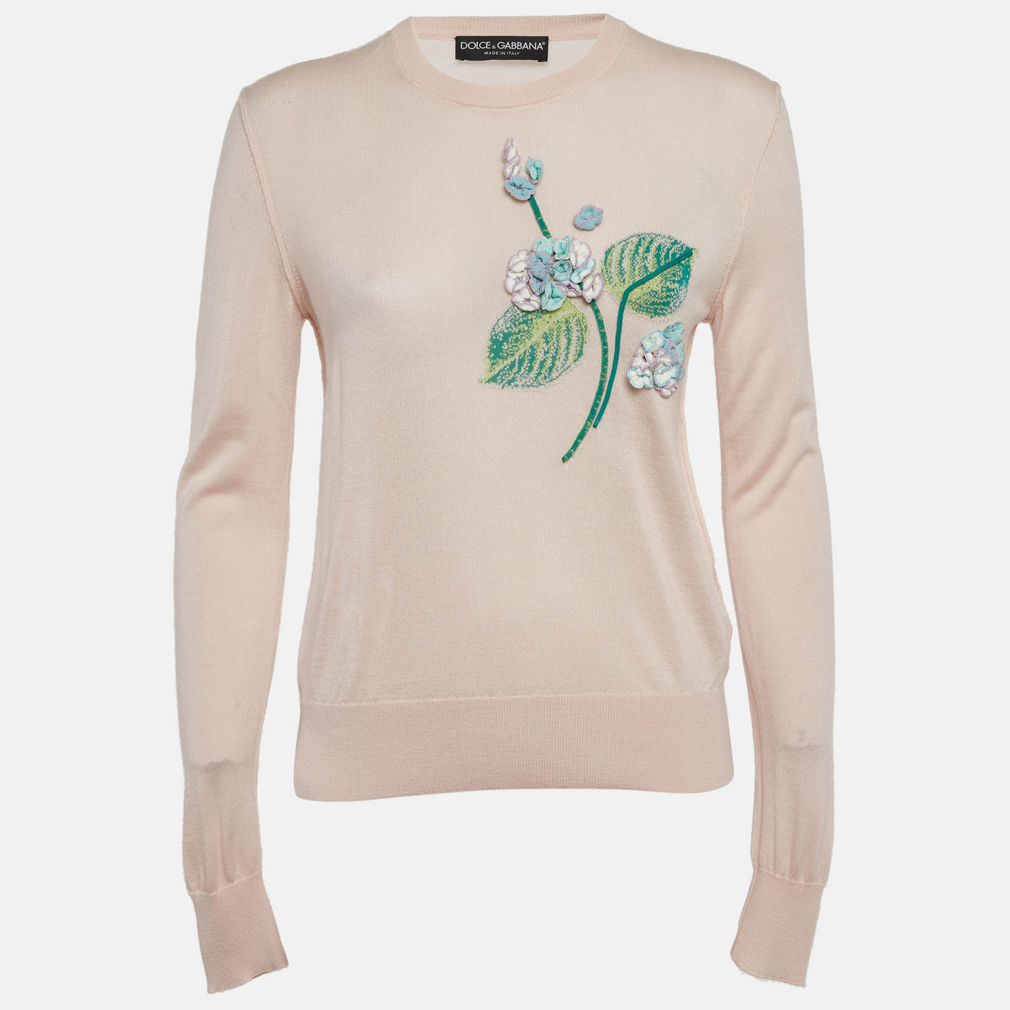 

Dolce & Gabbana Pink Floral Applique Cashmere Sweater M