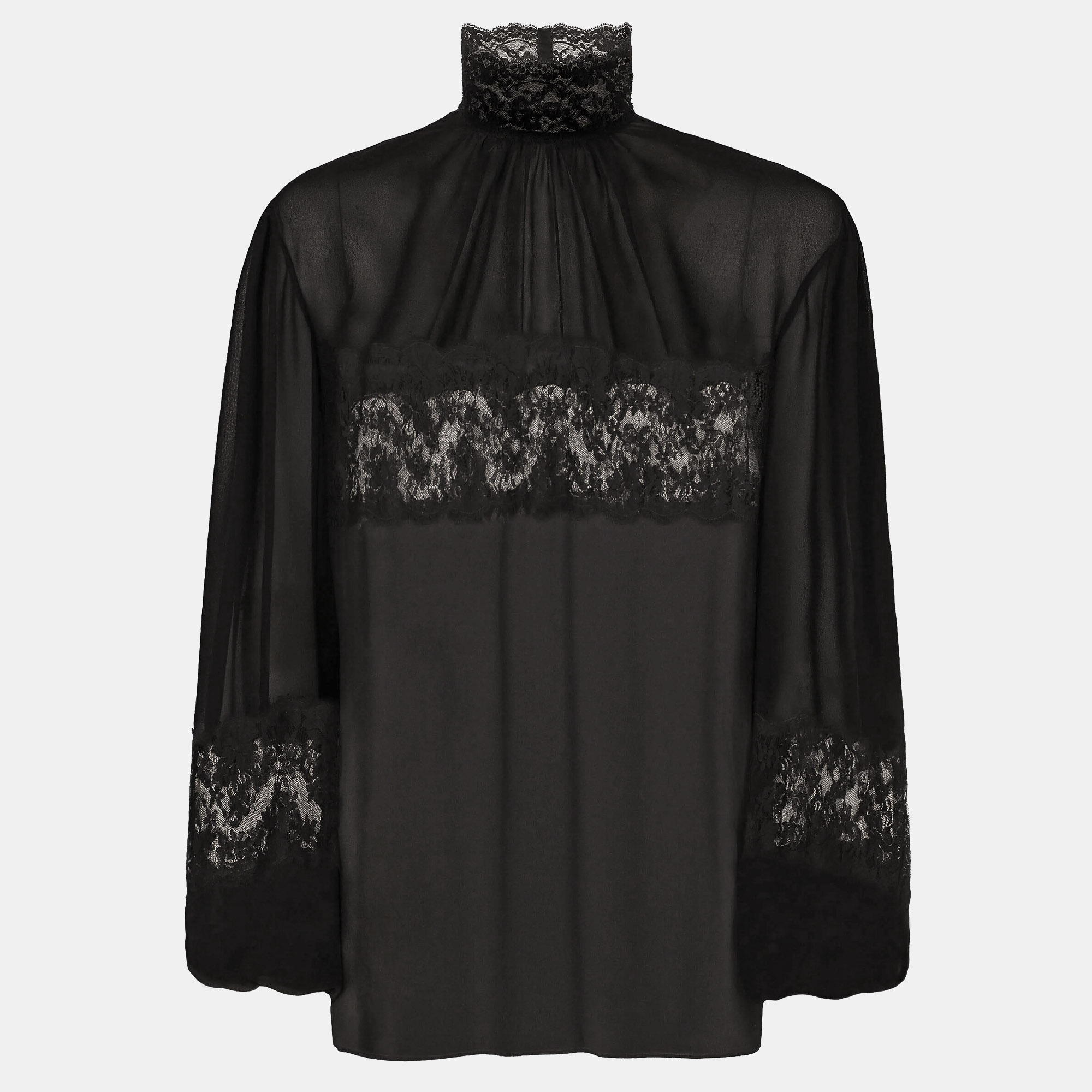 

Dolce & Gabbana Black Crepe Lace Trim Blouse M