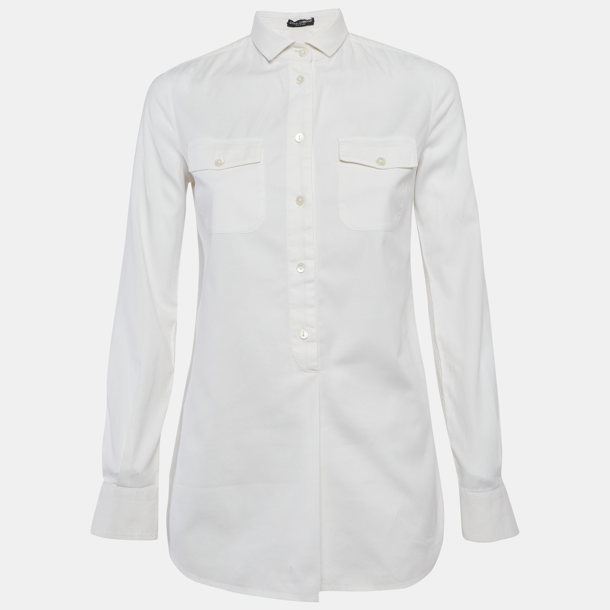 

Dolce & Gabbana White Cotton Half Placket Blouse S